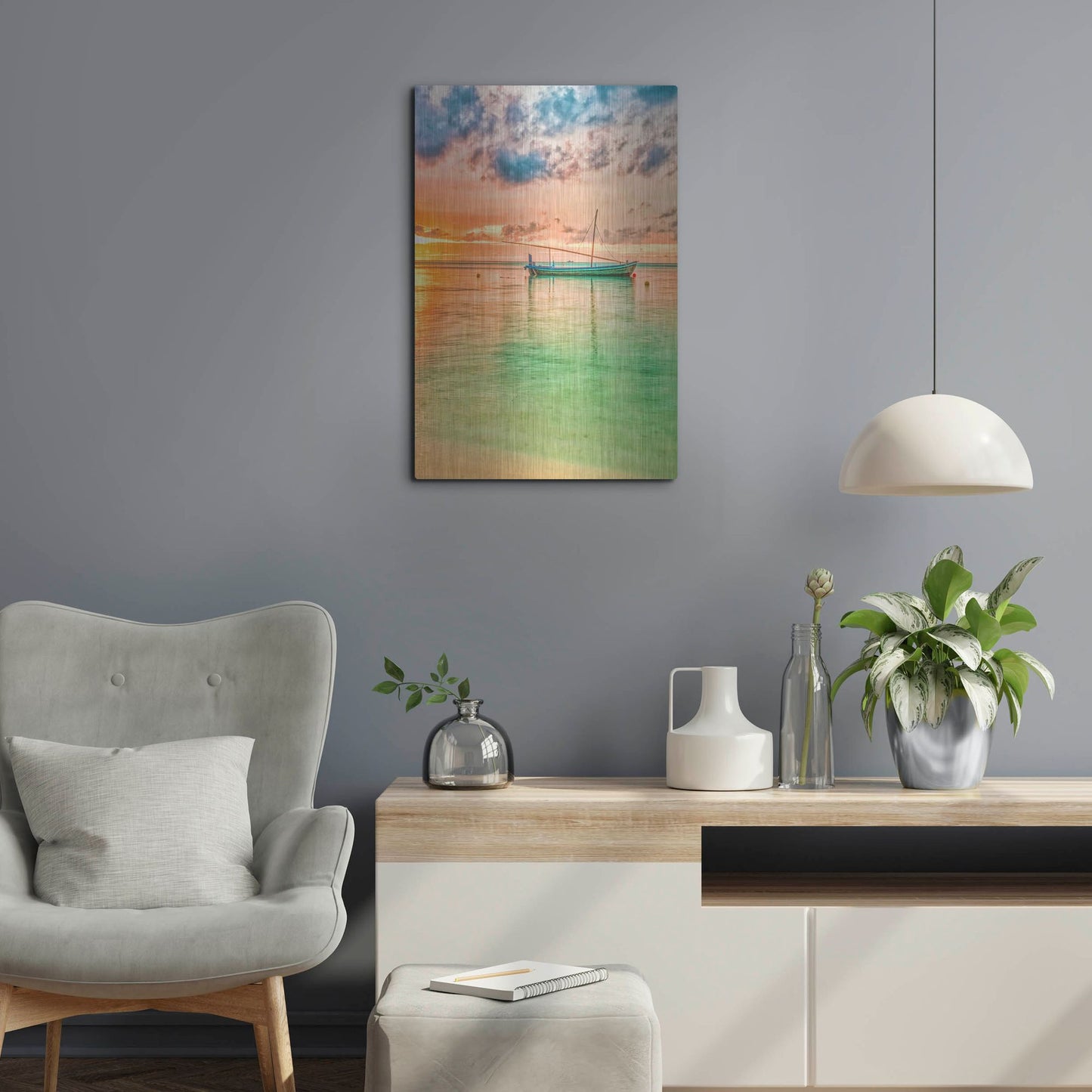 Luxe Metal Art 'Maldives Sailing Boat' by Mark A Paulda, Metal Wall Art,16x24