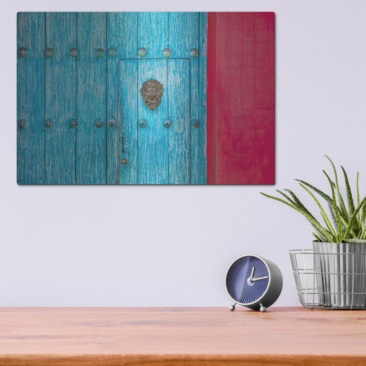 Luxe Metal Art 'Cartagena Blue Door' by Mark A Paulda, Metal Wall Art,16x12