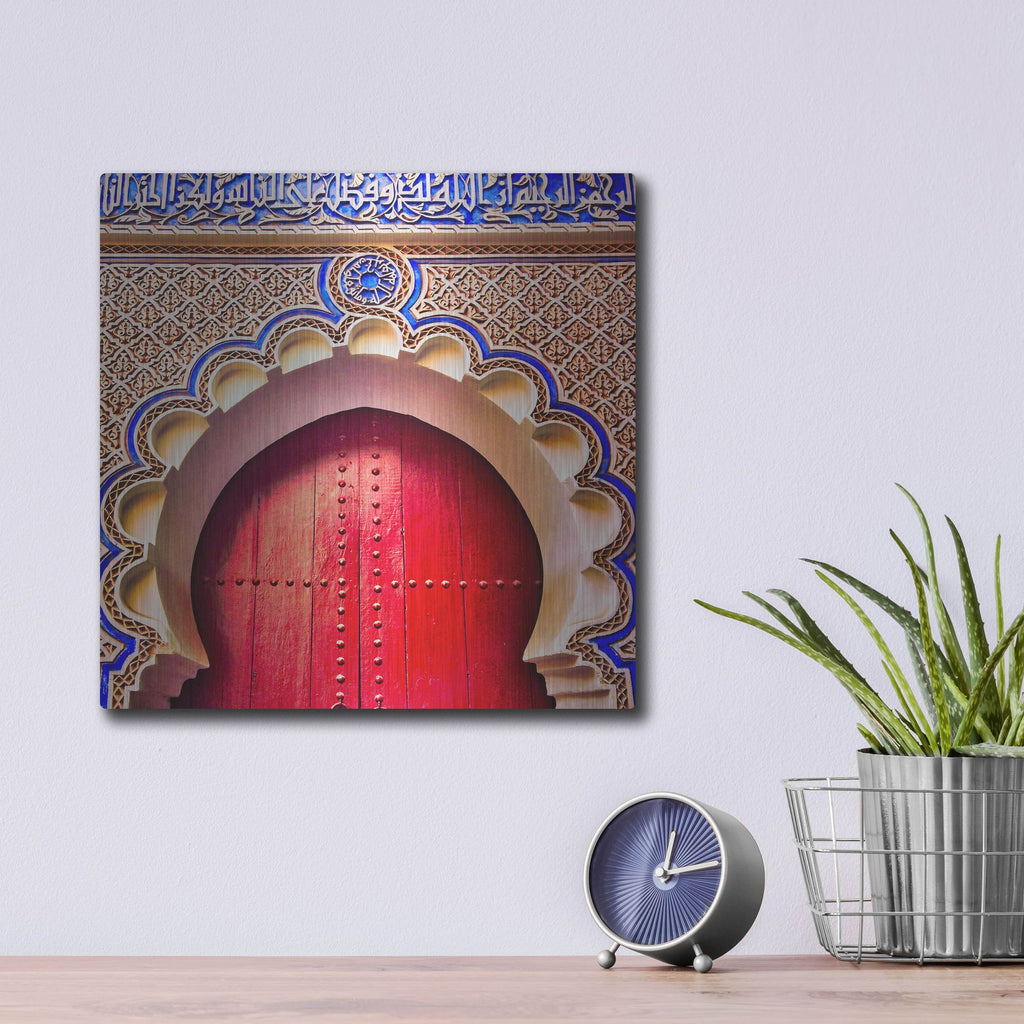 Luxe Metal Art 'Classic Moroccan Door' by Mark A Paulda, Metal Wall Art,12x12