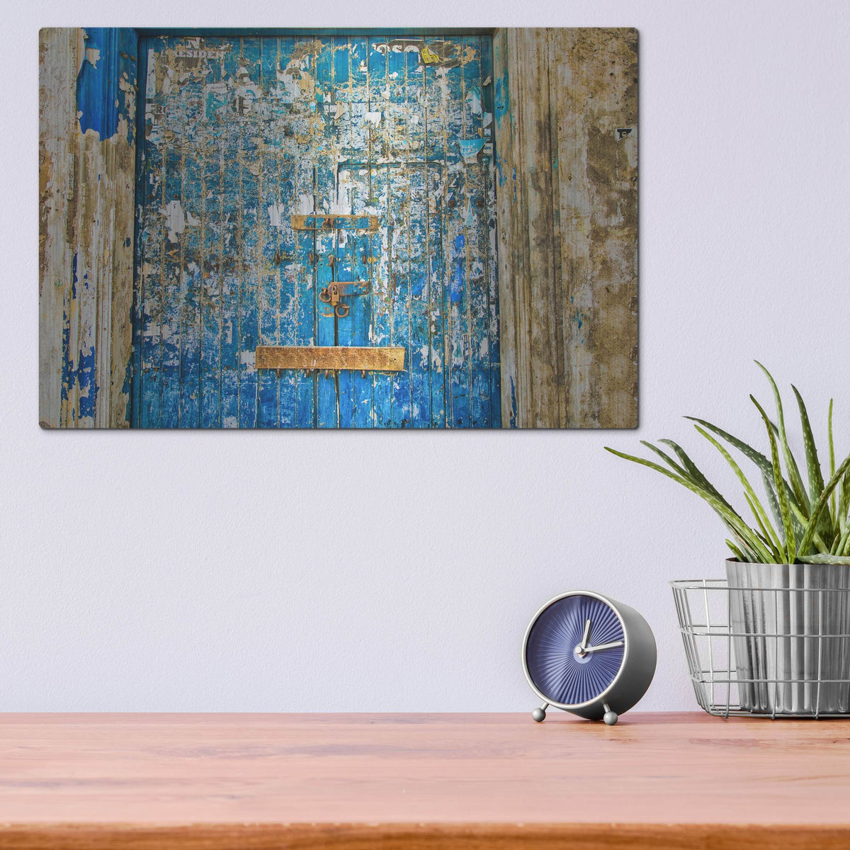 Luxe Metal Art 'This Old Blue Door' by Mark A Paulda, Metal Wall Art,16x12