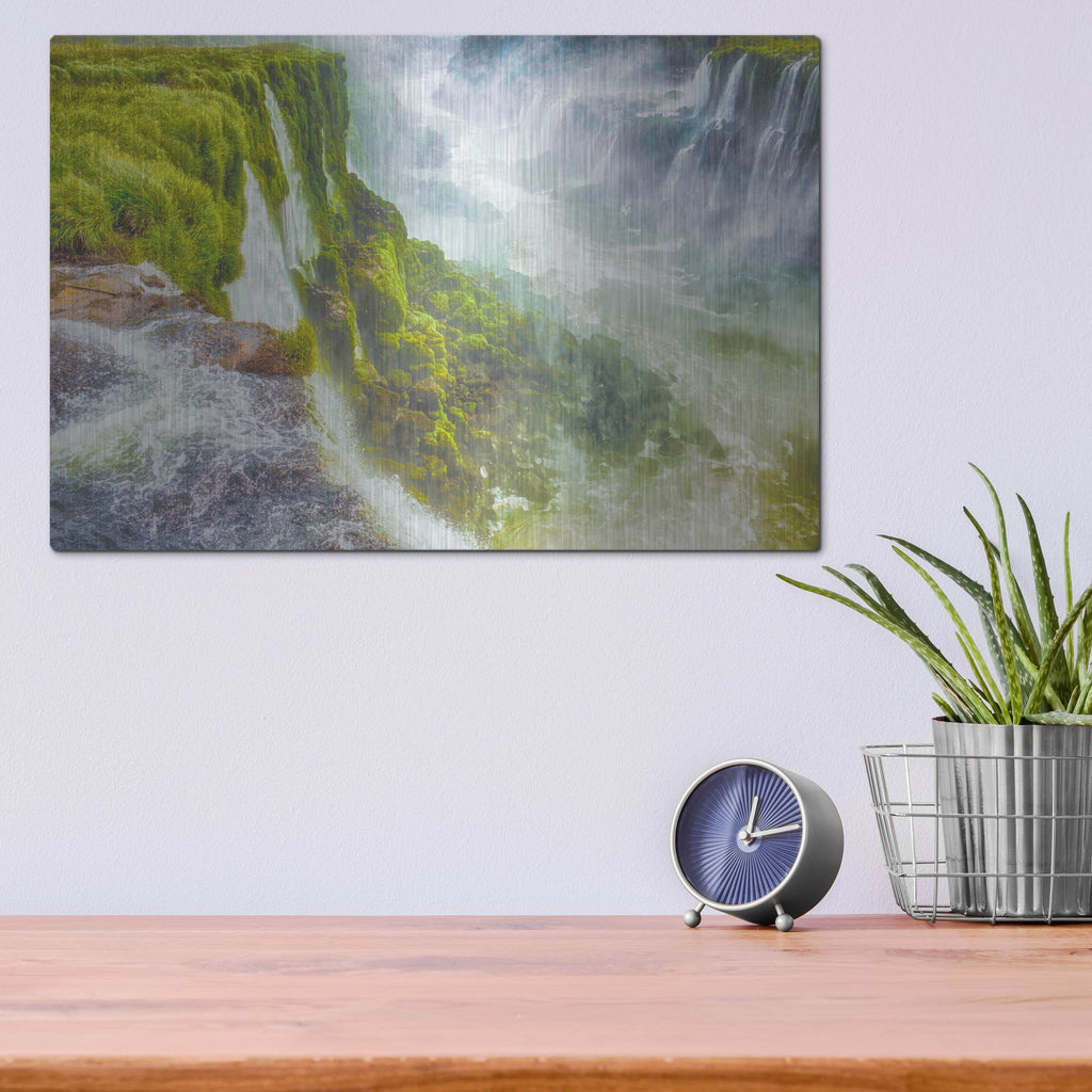 Luxe Metal Art 'Iguazu Falls 2' by Mark A Paulda, Metal Wall Art,16x12