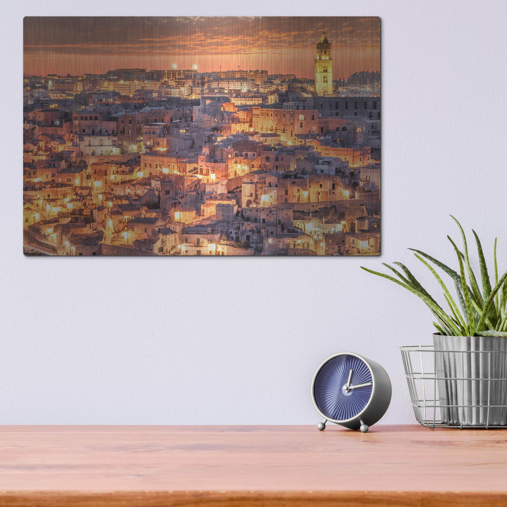 Luxe Metal Art 'Matera Italy Sunset' by Mark A Paulda, Metal Wall Art,16x12