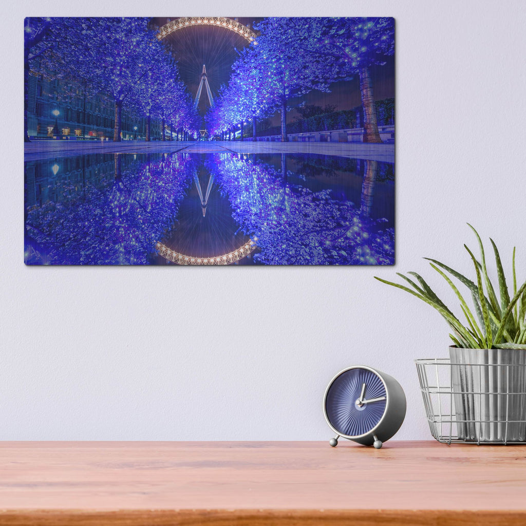 Luxe Metal Art 'London Eye In Blue' by Mark A Paulda, Metal Wall Art,16x12