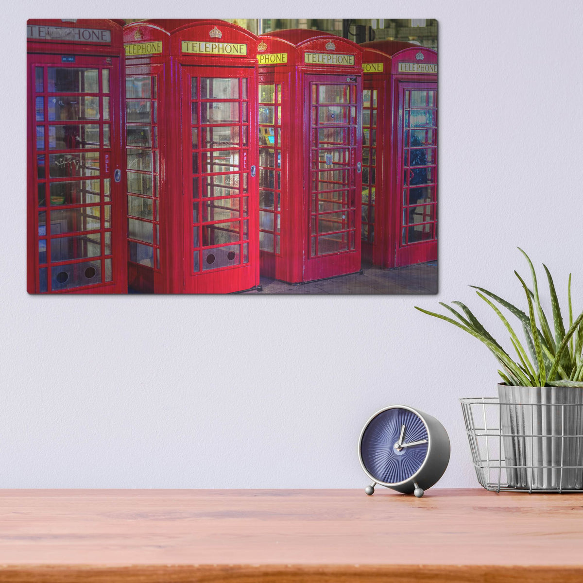 Luxe Metal Art 'London Red Phone Boxes' by Mark A Paulda, Metal Wall Art,16x12