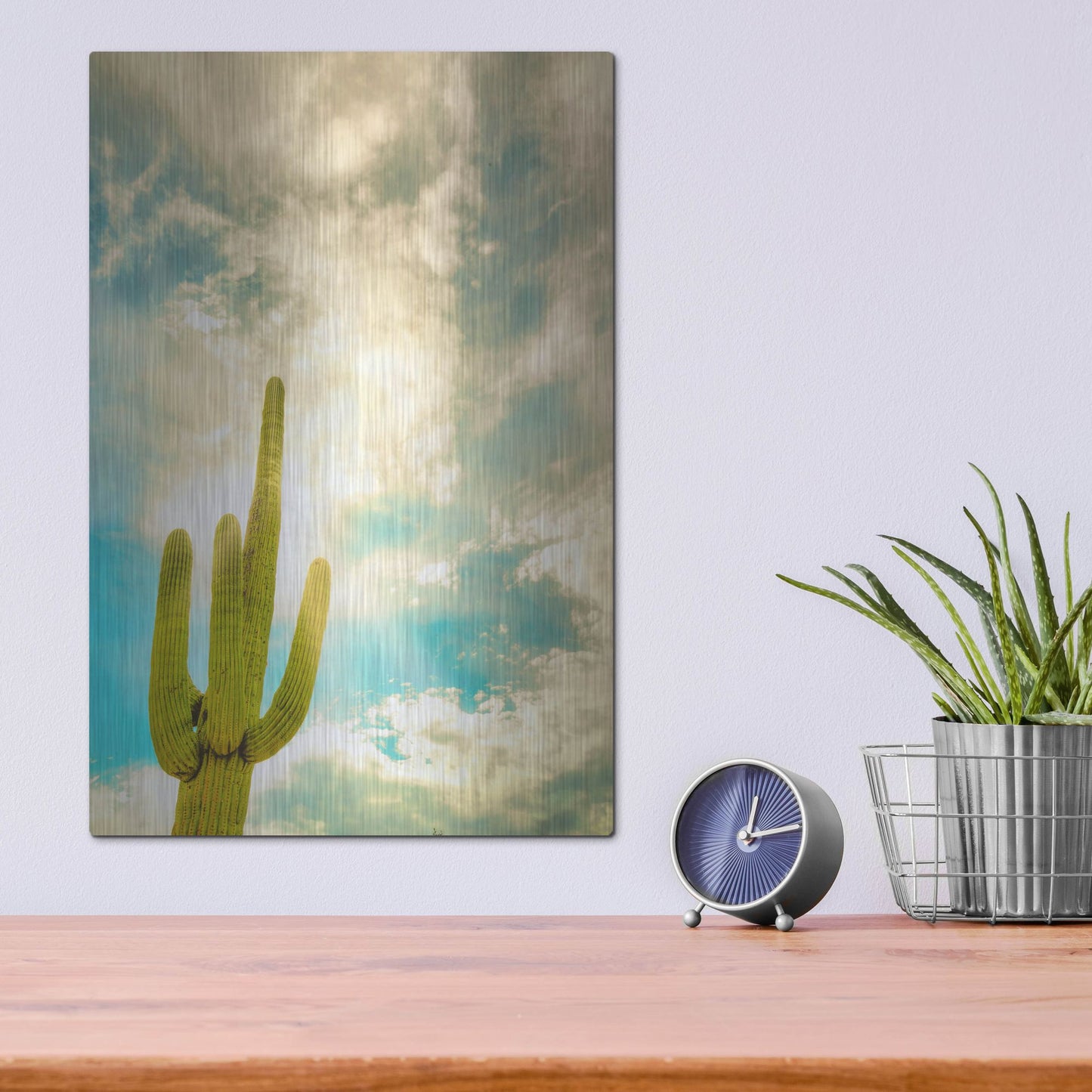 Luxe Metal Art 'Sun Burst Saguaro' by Mark A Paulda, Metal Wall Art,12x16