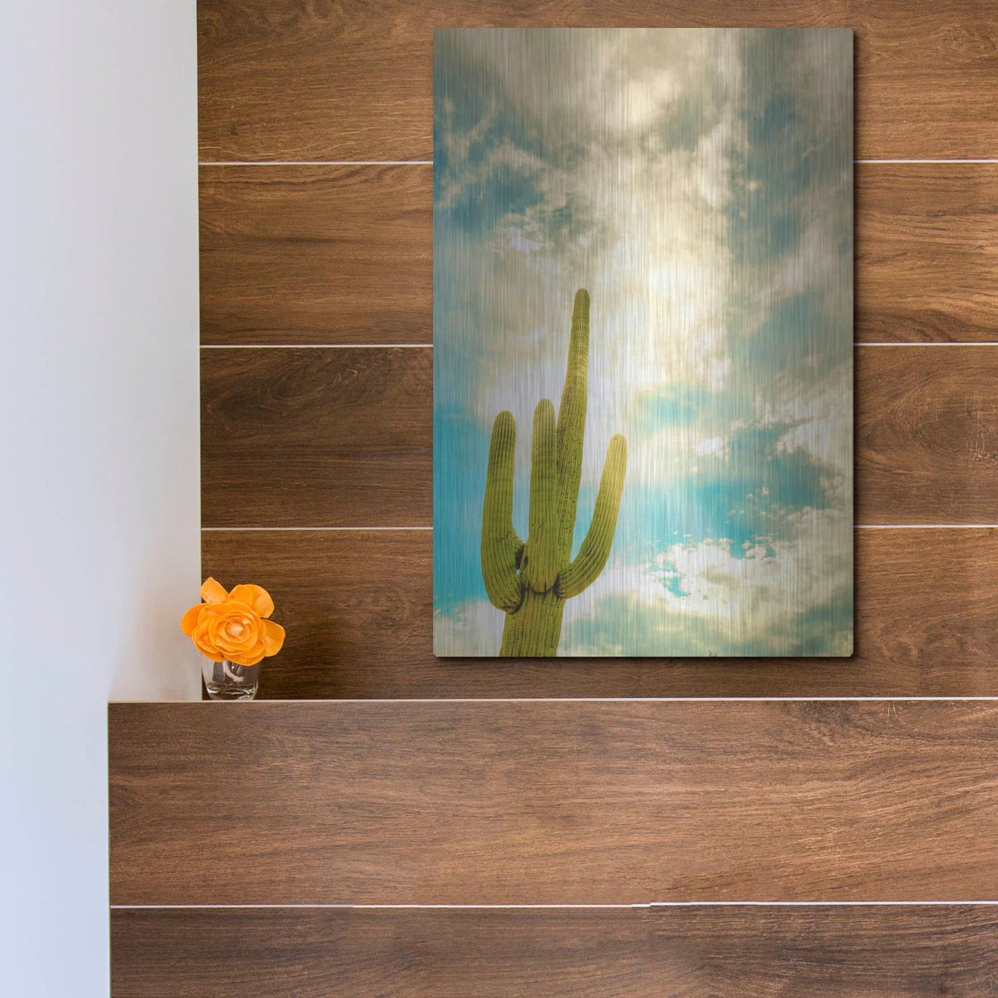 Luxe Metal Art 'Sun Burst Saguaro' by Mark A Paulda, Metal Wall Art,12x16