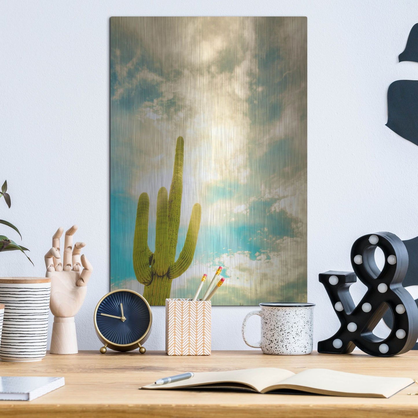 Luxe Metal Art 'Sun Burst Saguaro' by Mark A Paulda, Metal Wall Art,12x16