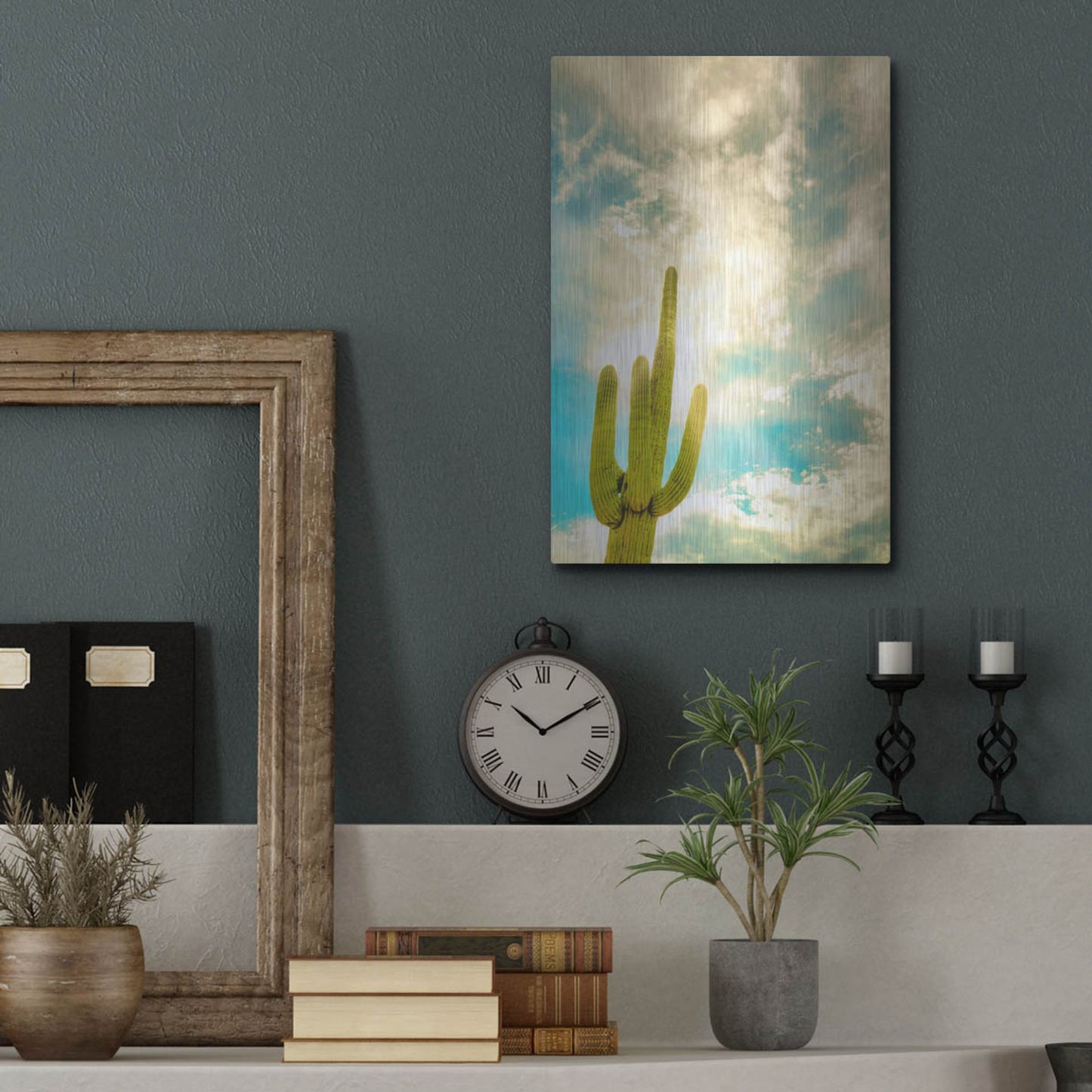 Luxe Metal Art 'Sun Burst Saguaro' by Mark A Paulda, Metal Wall Art,12x16