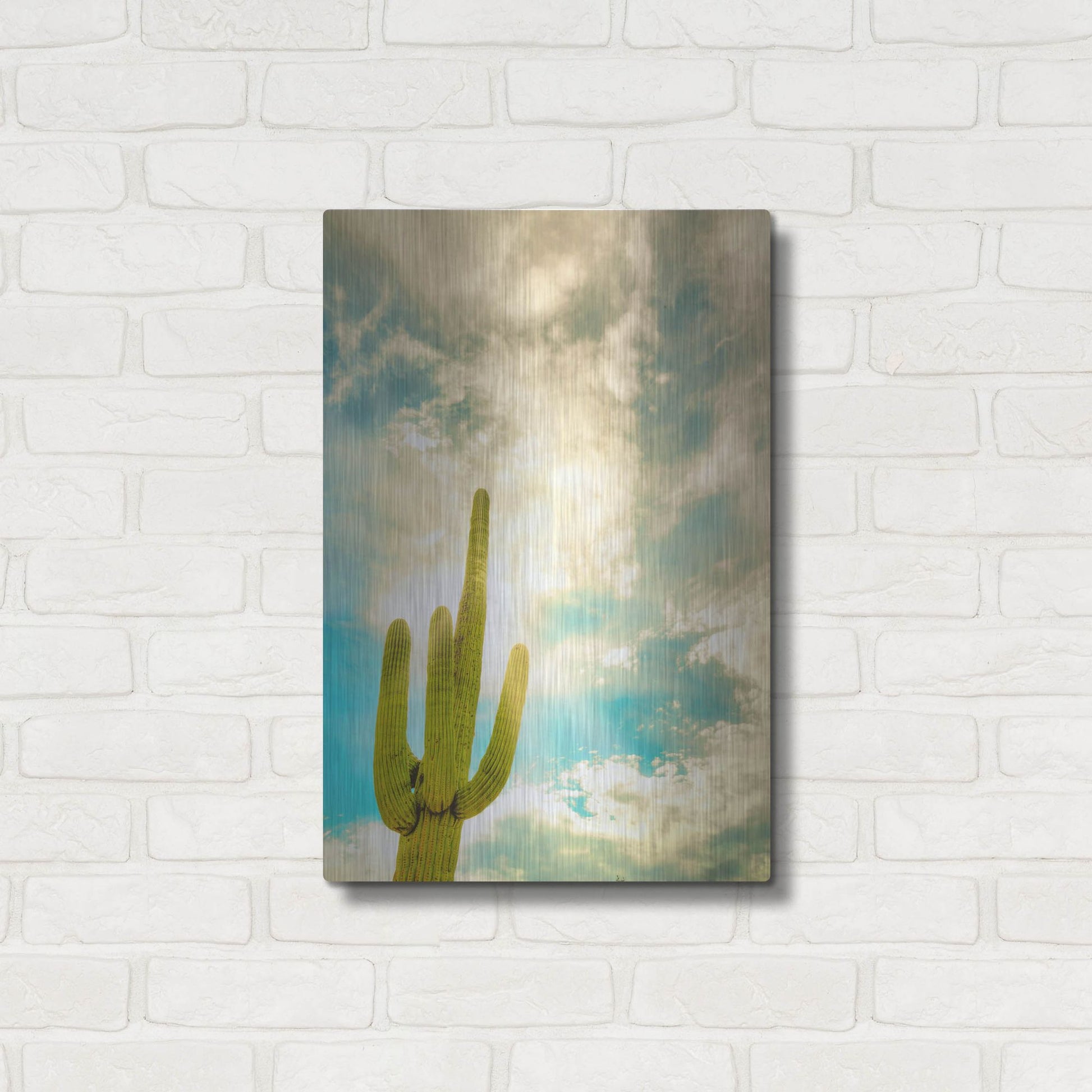 Luxe Metal Art 'Sun Burst Saguaro' by Mark A Paulda, Metal Wall Art,16x24
