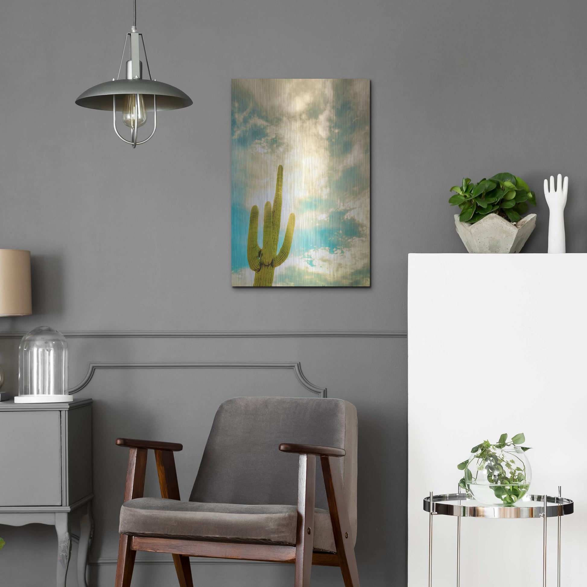 Luxe Metal Art 'Sun Burst Saguaro' by Mark A Paulda, Metal Wall Art,16x24