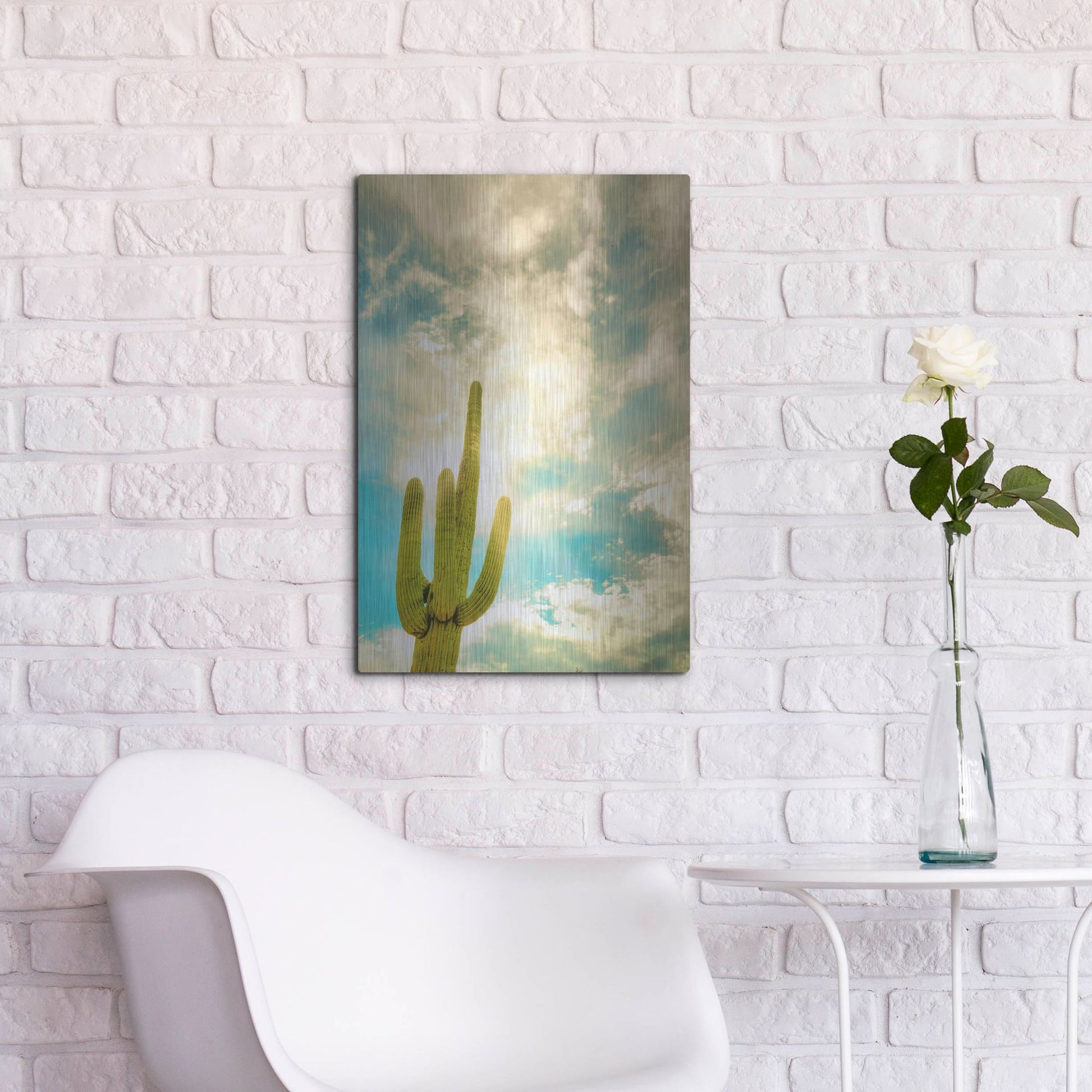 Luxe Metal Art 'Sun Burst Saguaro' by Mark A Paulda, Metal Wall Art,16x24