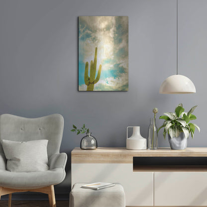 Luxe Metal Art 'Sun Burst Saguaro' by Mark A Paulda, Metal Wall Art,16x24