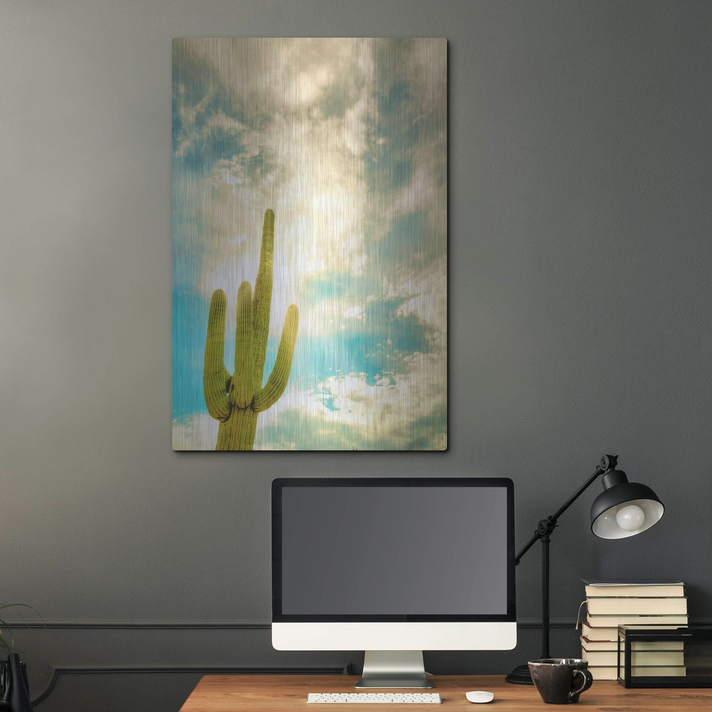 Luxe Metal Art 'Sun Burst Saguaro' by Mark A Paulda, Metal Wall Art,24x36