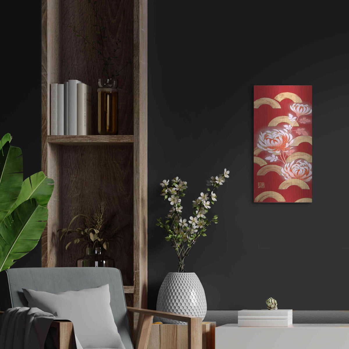 Luxe Metal Art 'Chrysanthemum I' by Zigen Tanabe, Metal Wall Art,12x24