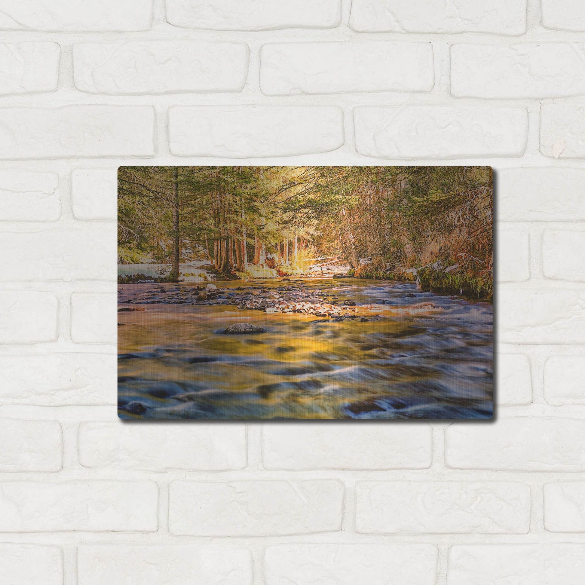 Luxe Metal Art 'Golden Hour River Reflection' by Mark A Paulda, Metal Wall Art,16x12