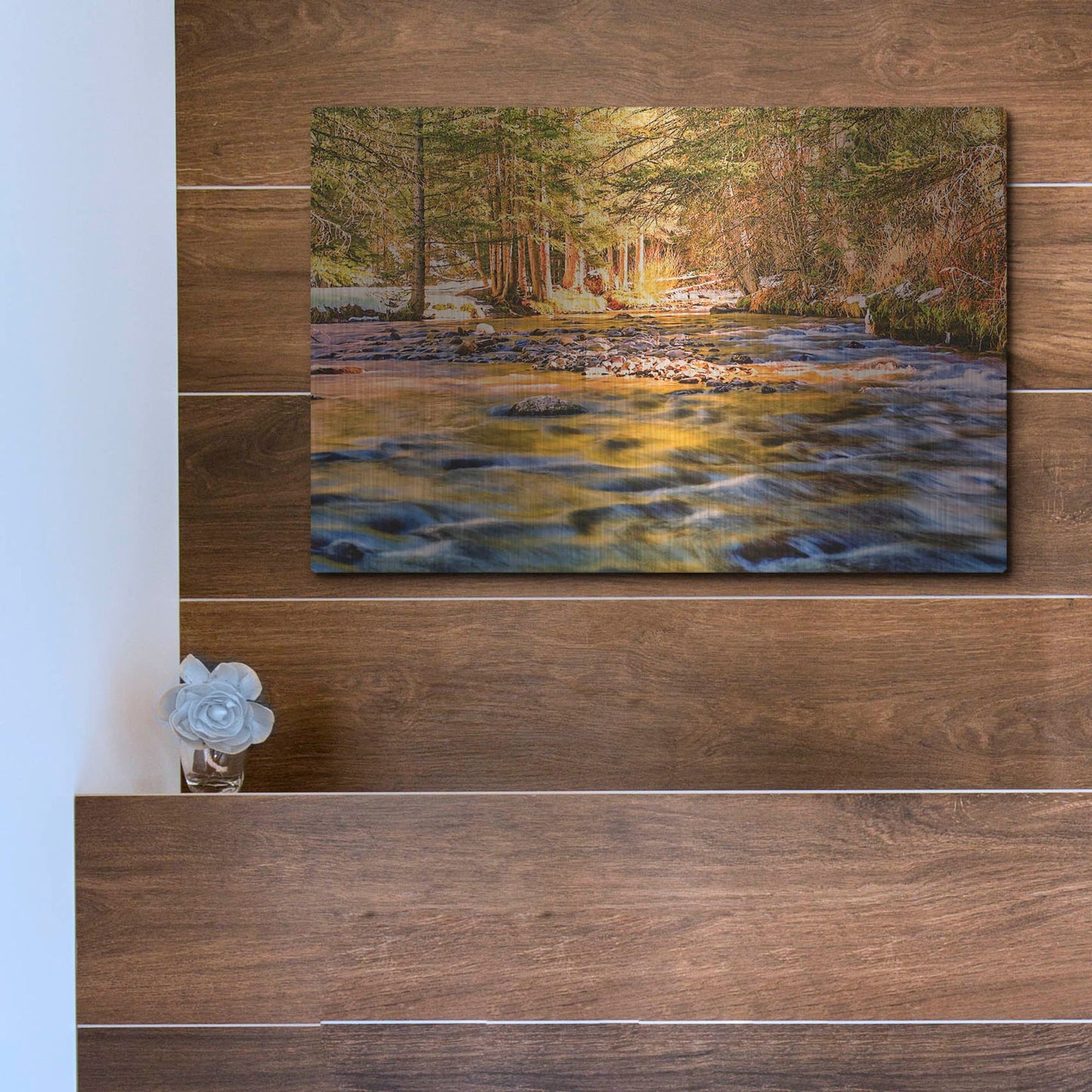 Luxe Metal Art 'Golden Hour River Reflection' by Mark A Paulda, Metal Wall Art,16x12