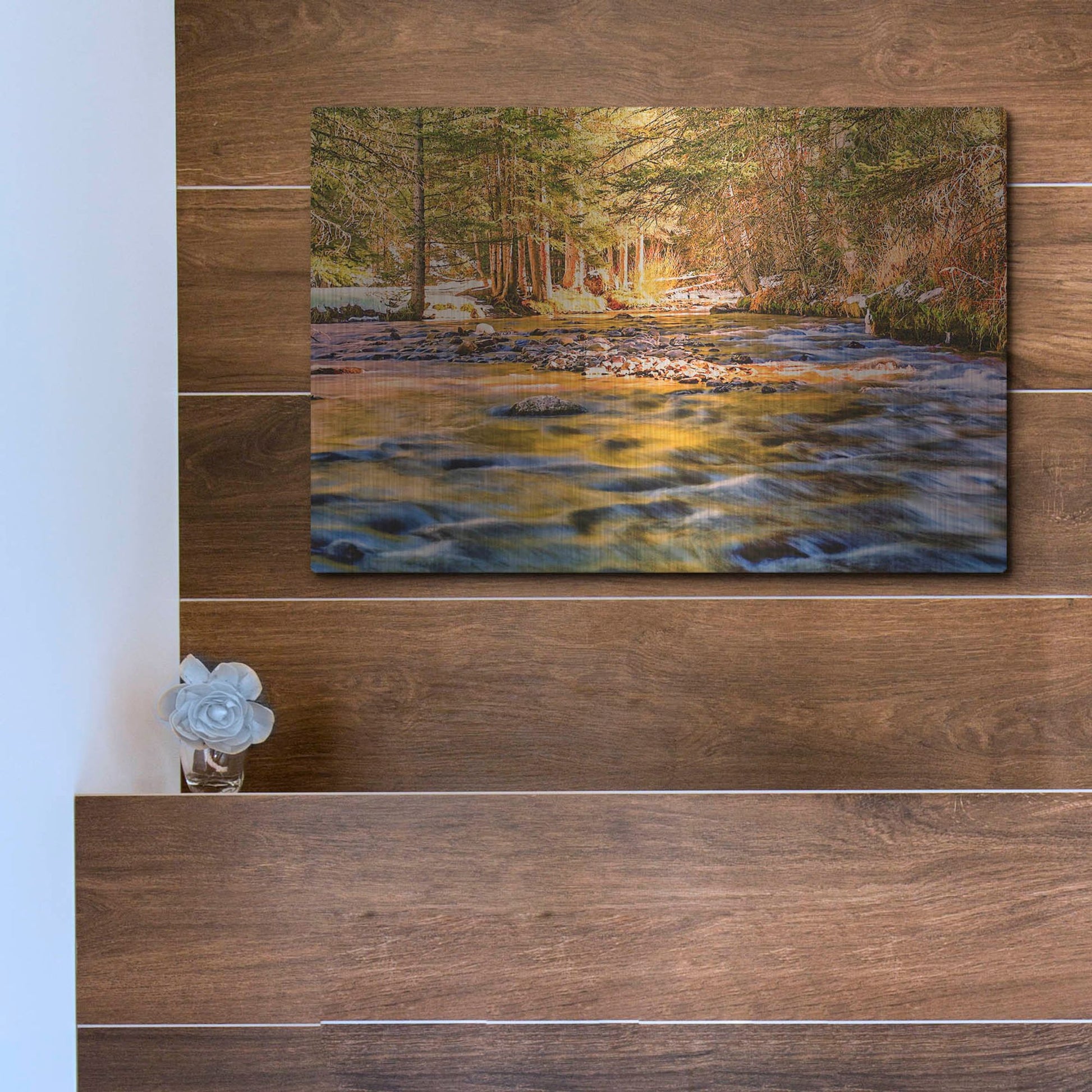Luxe Metal Art 'Golden Hour River Reflection' by Mark A Paulda, Metal Wall Art,16x12