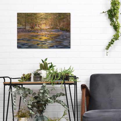 Luxe Metal Art 'Golden Hour River Reflection' by Mark A Paulda, Metal Wall Art,16x12
