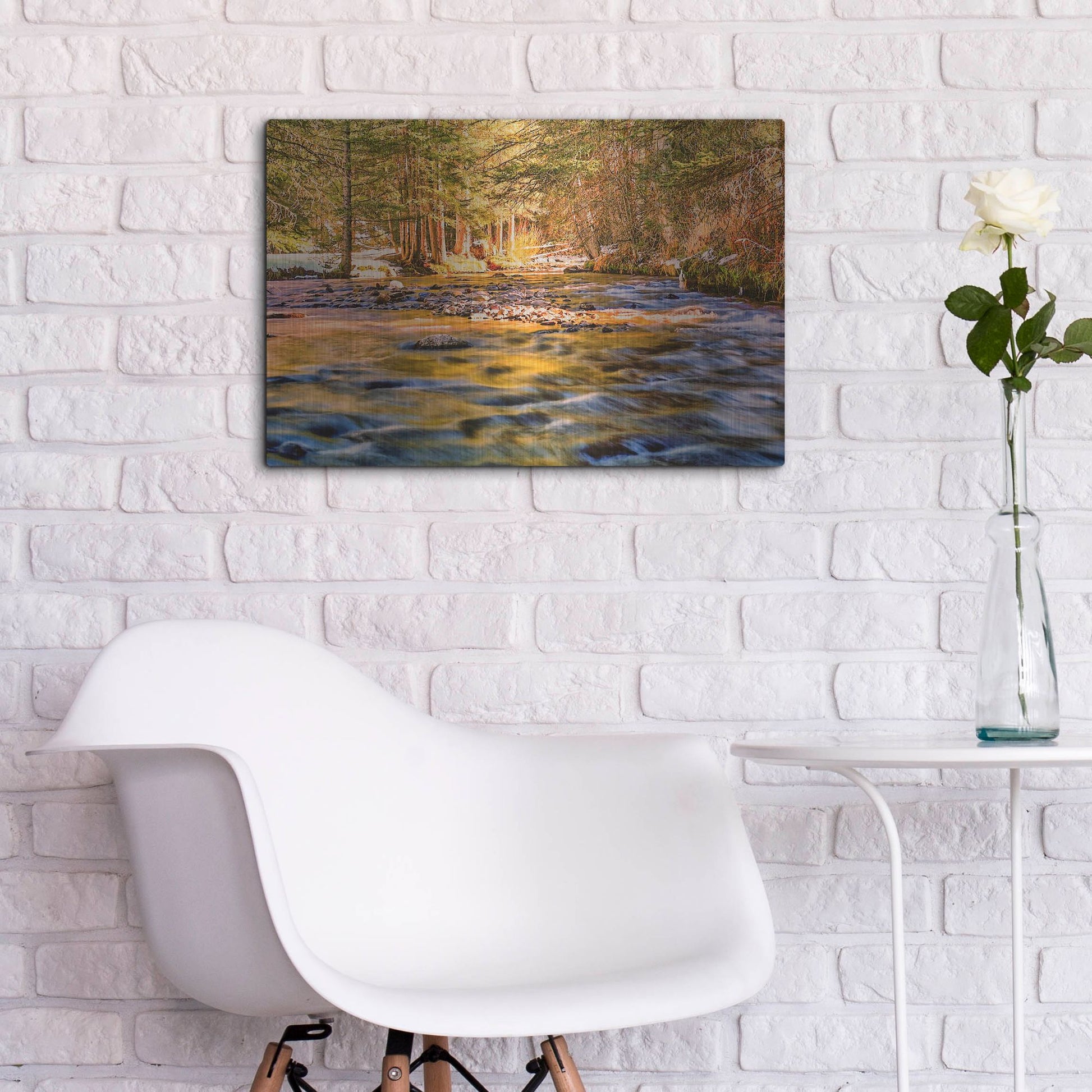 Luxe Metal Art 'Golden Hour River Reflection' by Mark A Paulda, Metal Wall Art,24x16