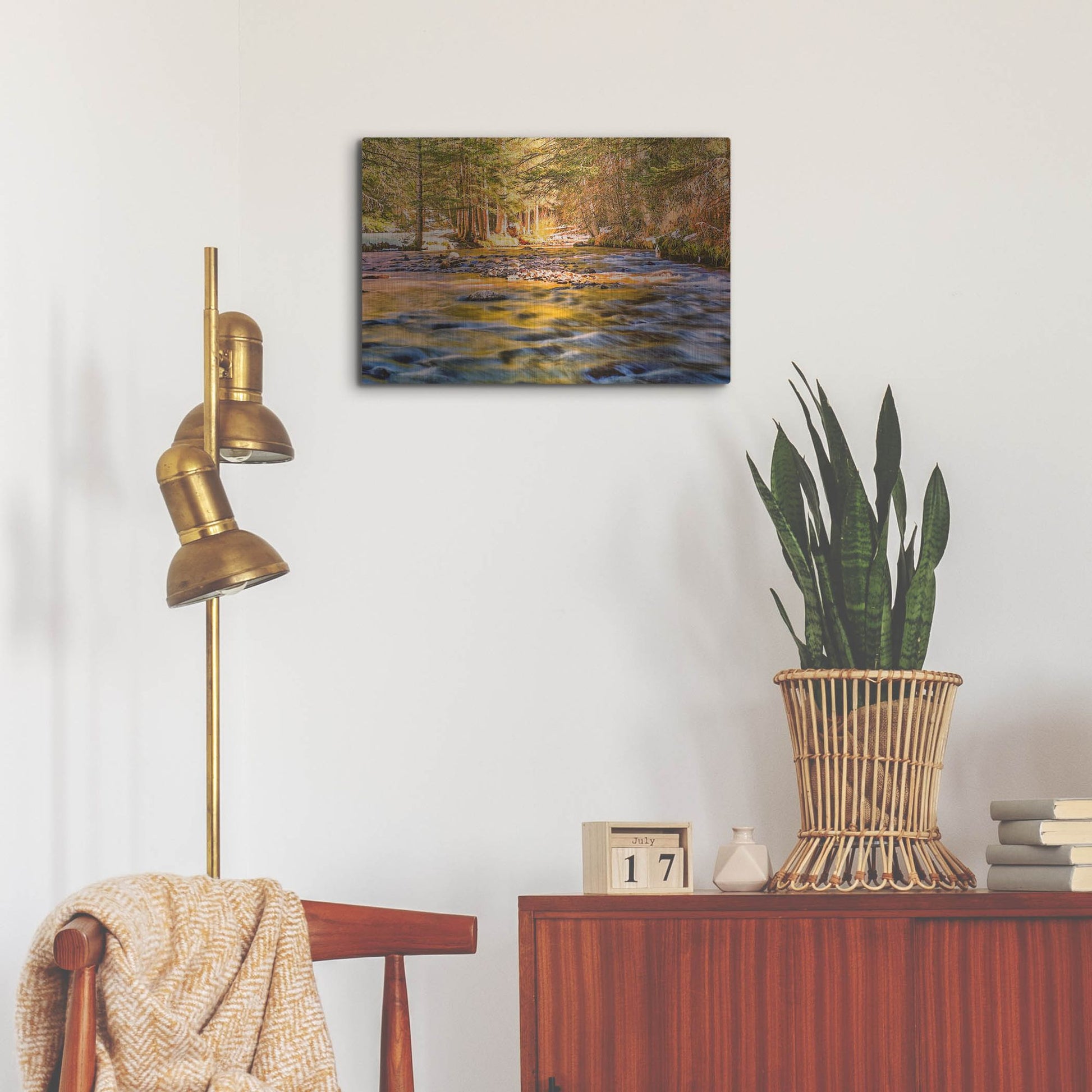 Luxe Metal Art 'Golden Hour River Reflection' by Mark A Paulda, Metal Wall Art,24x16