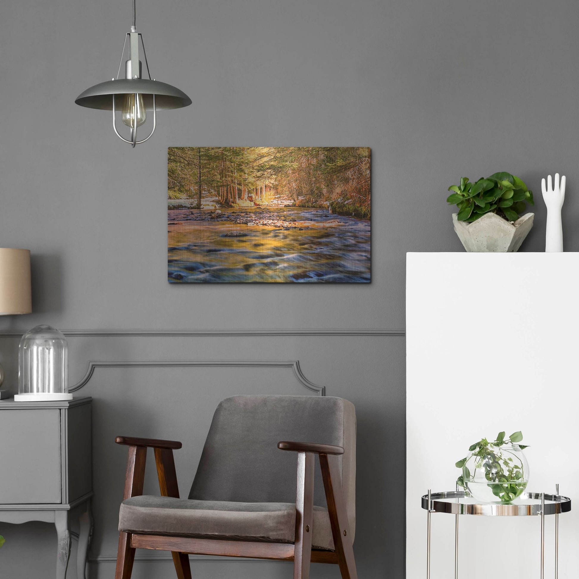 Luxe Metal Art 'Golden Hour River Reflection' by Mark A Paulda, Metal Wall Art,24x16