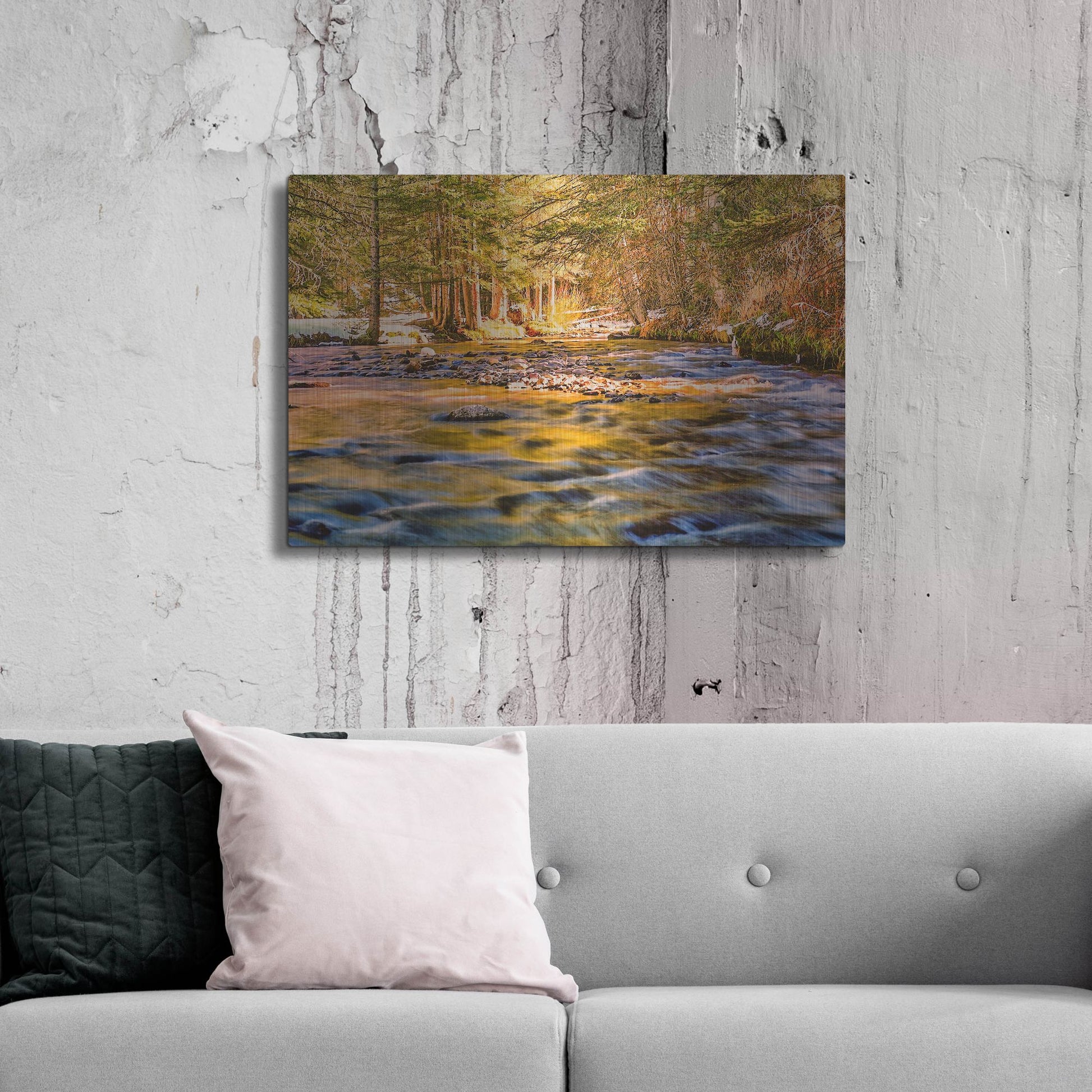 Luxe Metal Art 'Golden Hour River Reflection' by Mark A Paulda, Metal Wall Art,36x24