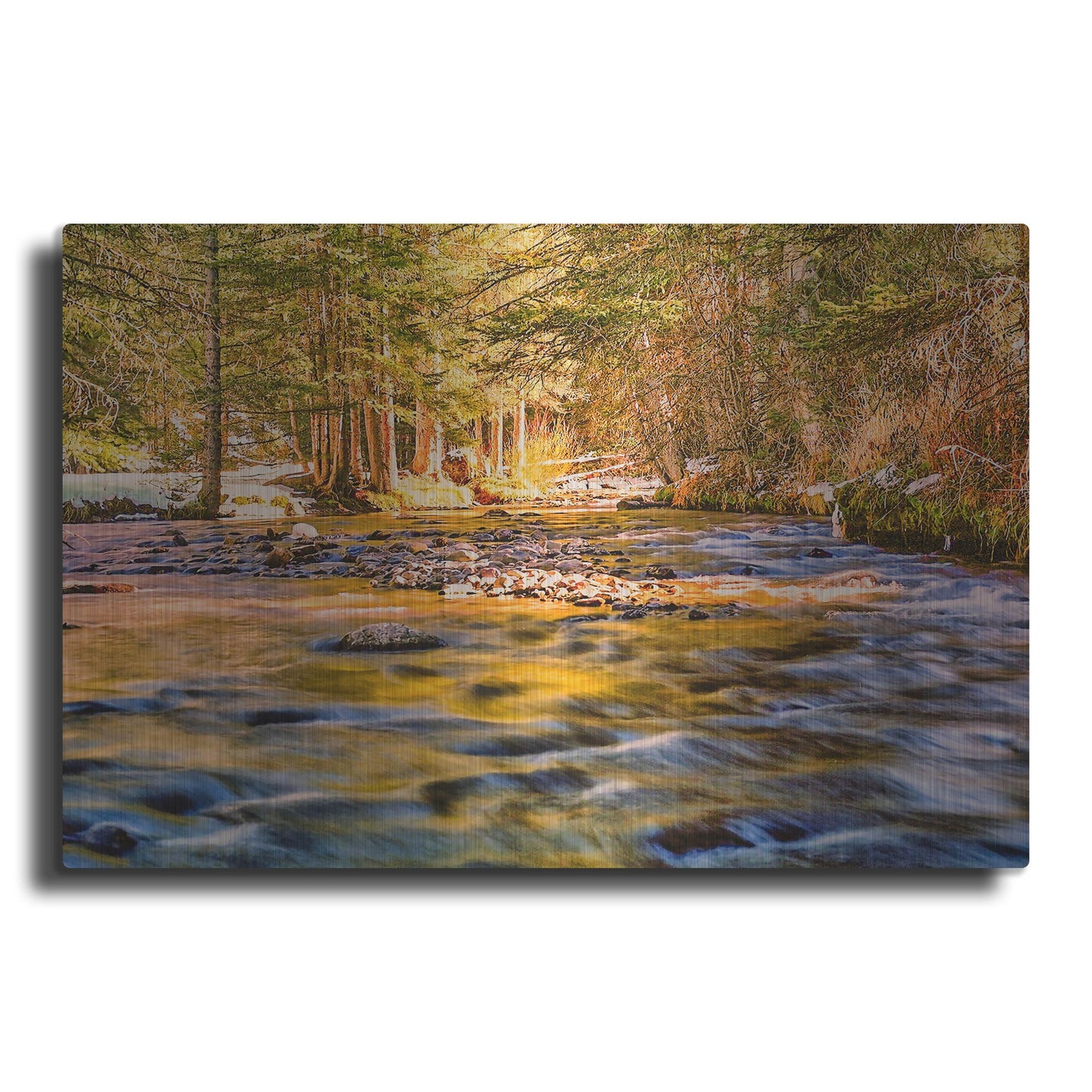 Luxe Metal Art 'Golden Hour River Reflection' by Mark A Paulda, Metal Wall Art