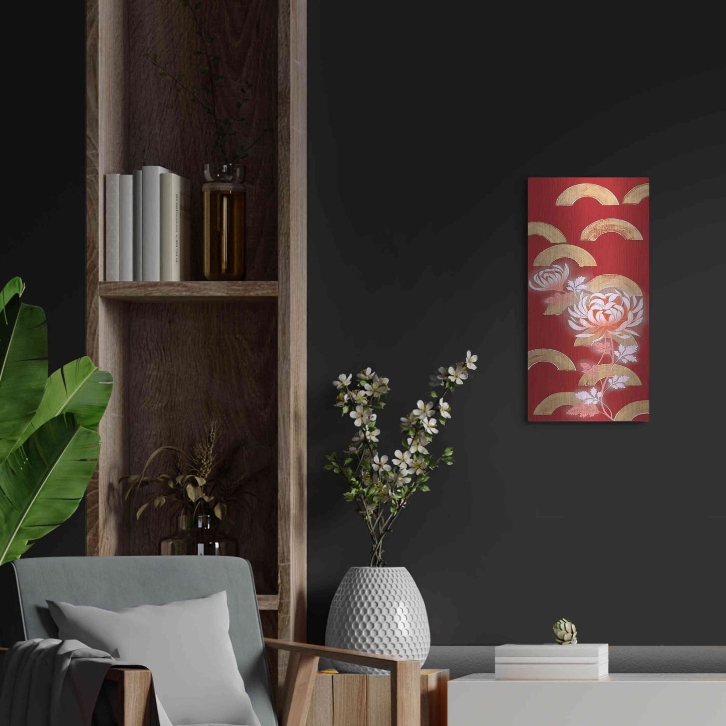 Luxe Metal Art 'Chrysanthemum II' by Zigen Tanabe, Metal Wall Art,12x24