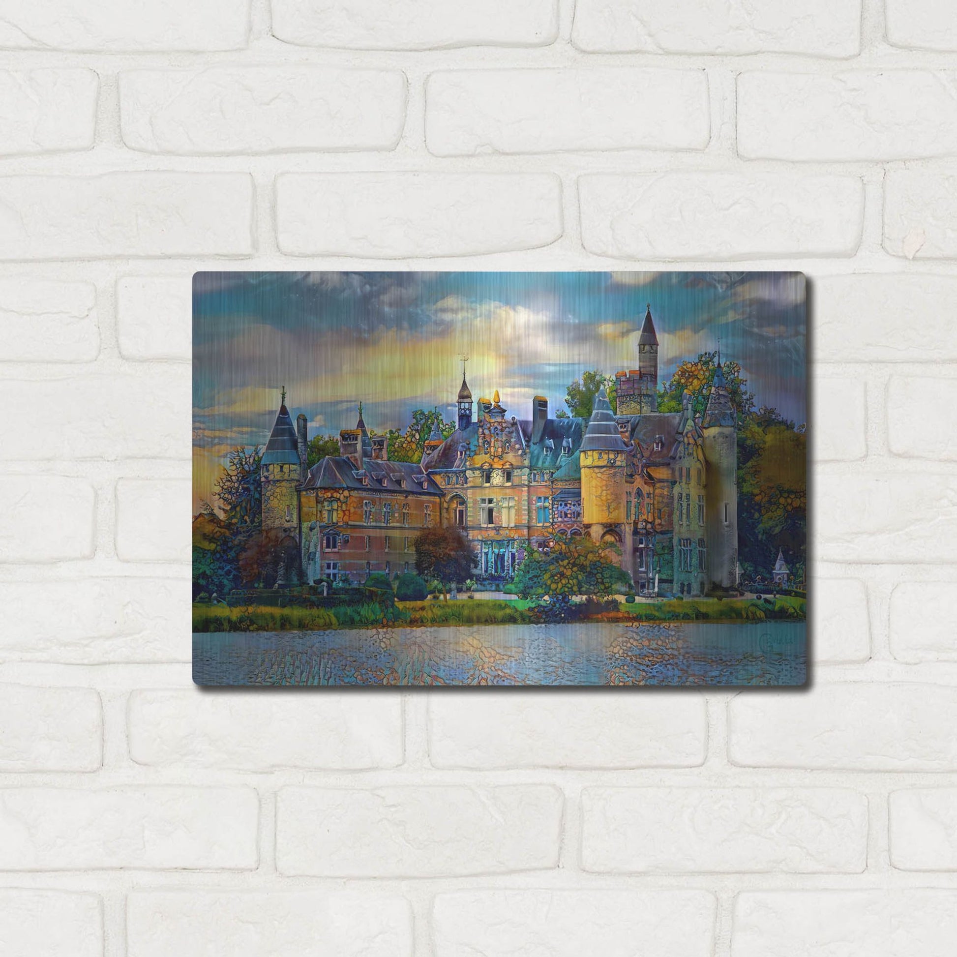 Luxe Metal Art 'Antwerp Belgium Bornhem Castle' by Pedro Gavidia, Metal Wall Art,16x12