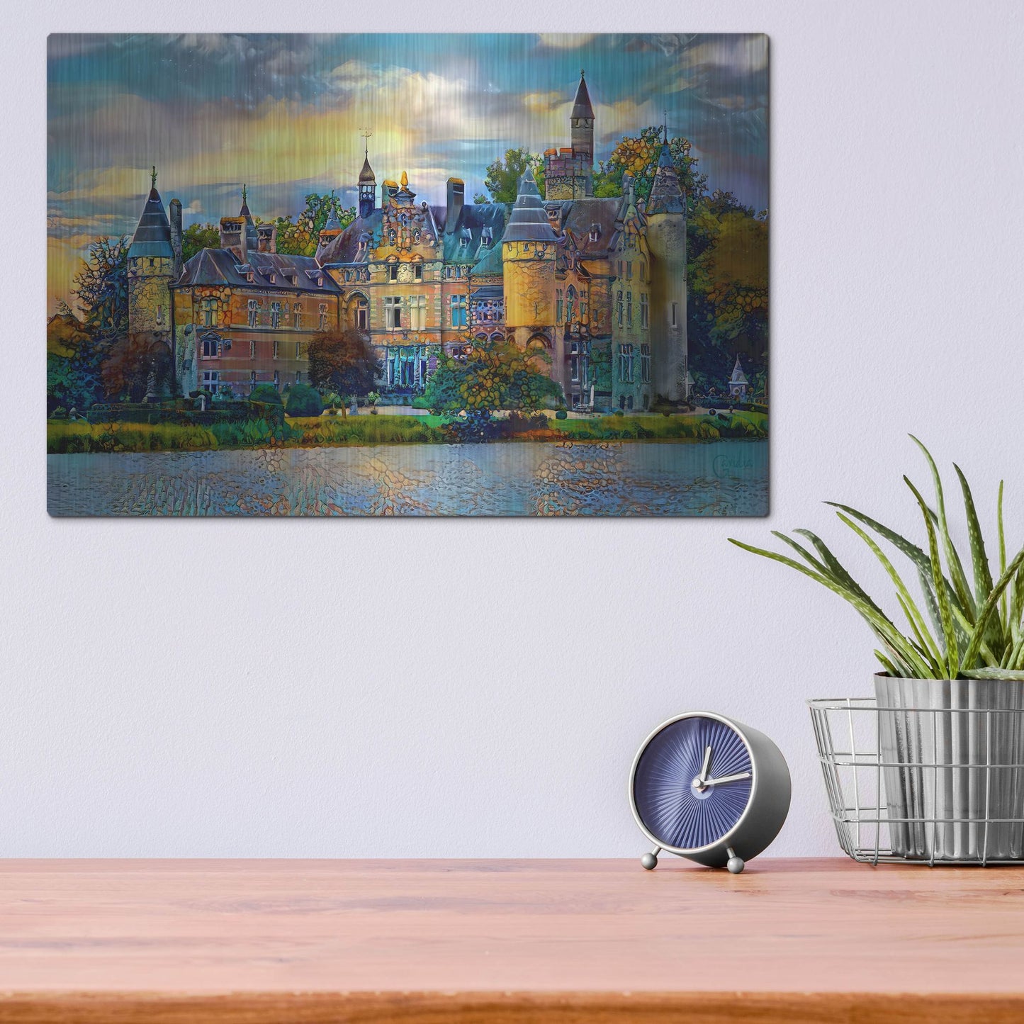 Luxe Metal Art 'Antwerp Belgium Bornhem Castle' by Pedro Gavidia, Metal Wall Art,16x12