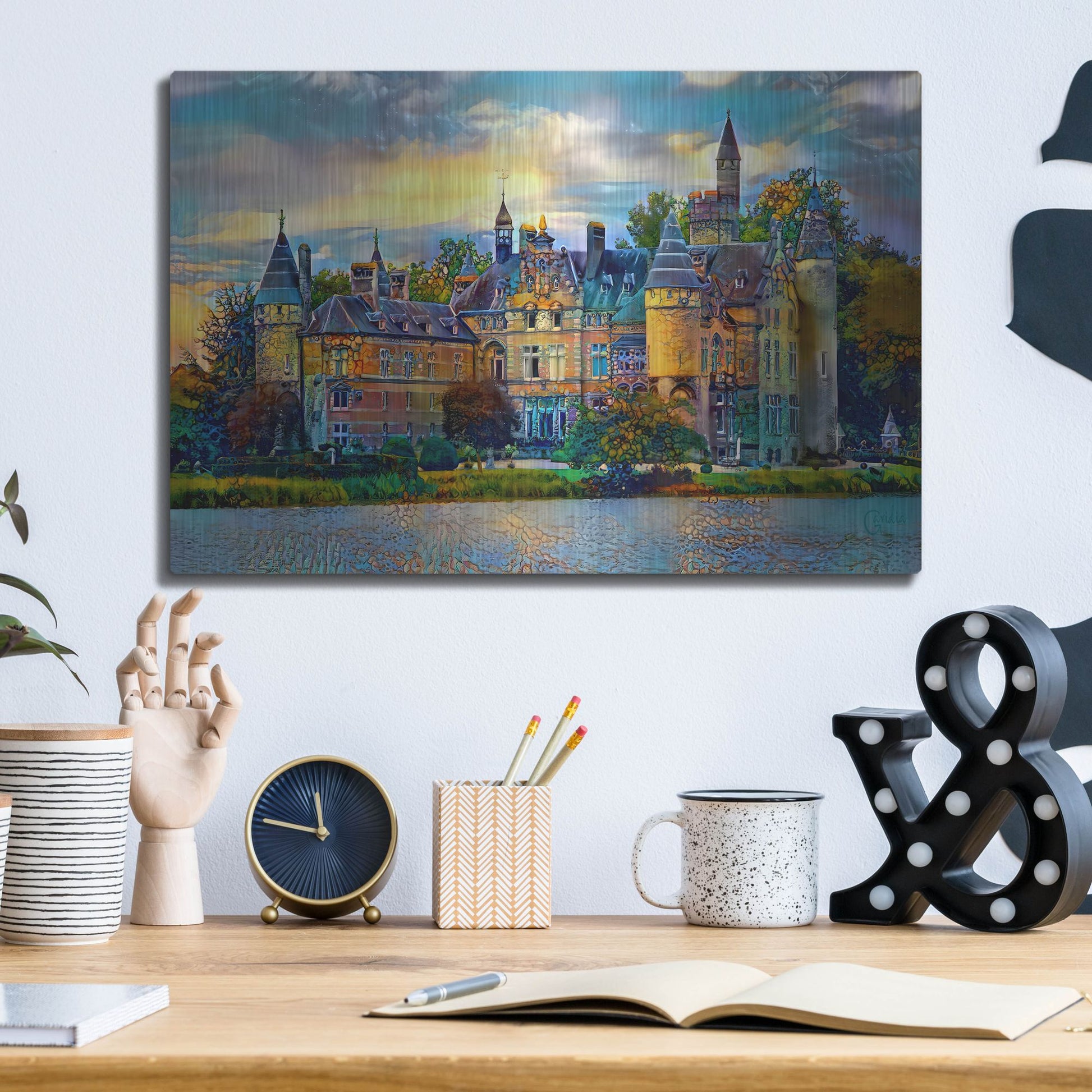 Luxe Metal Art 'Antwerp Belgium Bornhem Castle' by Pedro Gavidia, Metal Wall Art,16x12