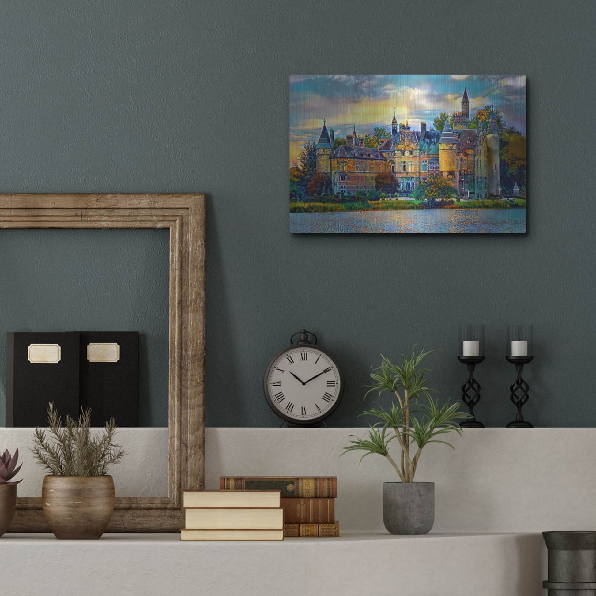 Luxe Metal Art 'Antwerp Belgium Bornhem Castle' by Pedro Gavidia, Metal Wall Art,16x12