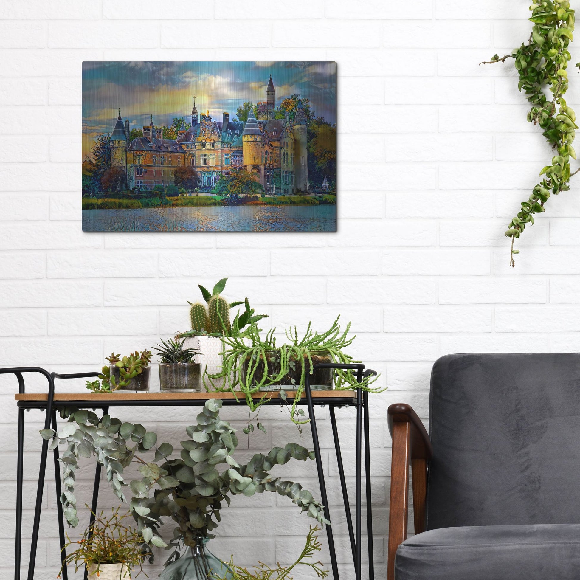 Luxe Metal Art 'Antwerp Belgium Bornhem Castle' by Pedro Gavidia, Metal Wall Art,16x12