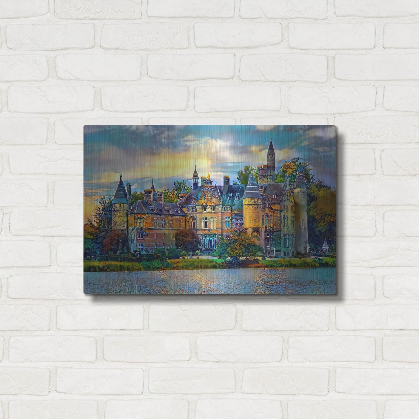 Luxe Metal Art 'Antwerp Belgium Bornhem Castle' by Pedro Gavidia, Metal Wall Art,24x16