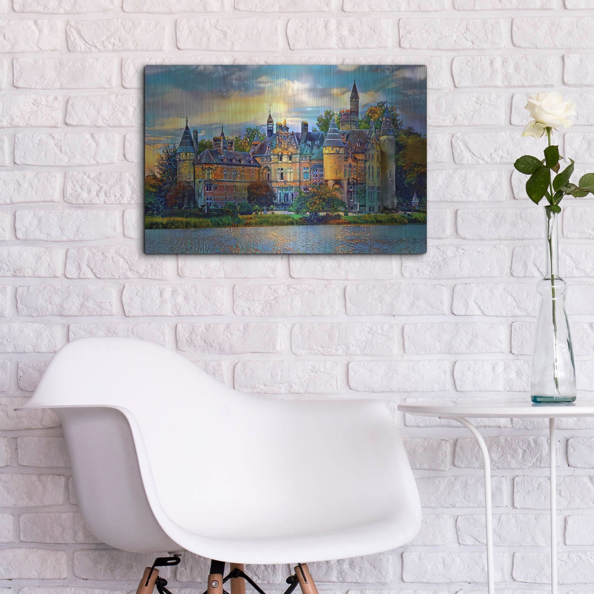 Luxe Metal Art 'Antwerp Belgium Bornhem Castle' by Pedro Gavidia, Metal Wall Art,24x16
