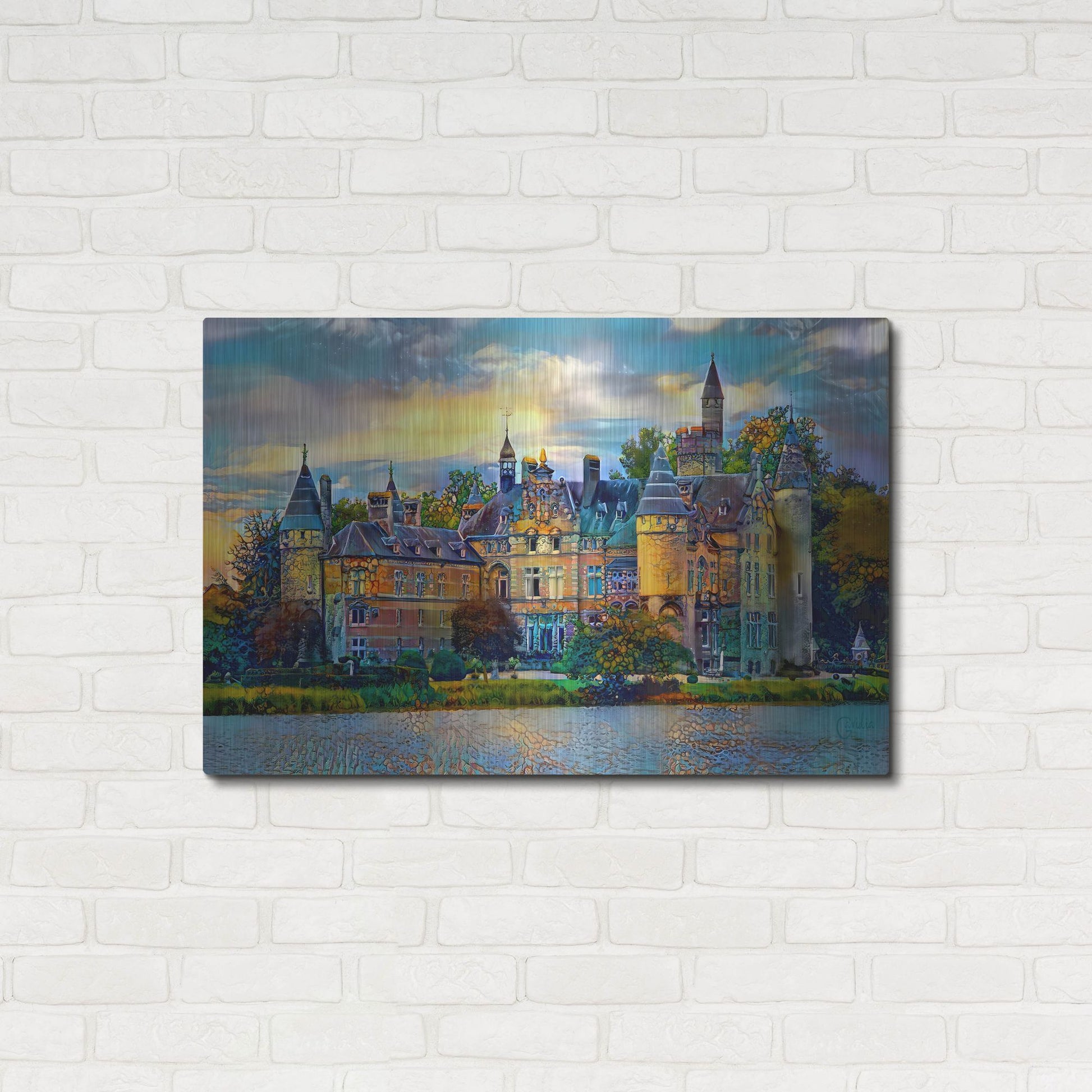 Luxe Metal Art 'Antwerp Belgium Bornhem Castle' by Pedro Gavidia, Metal Wall Art,36x24