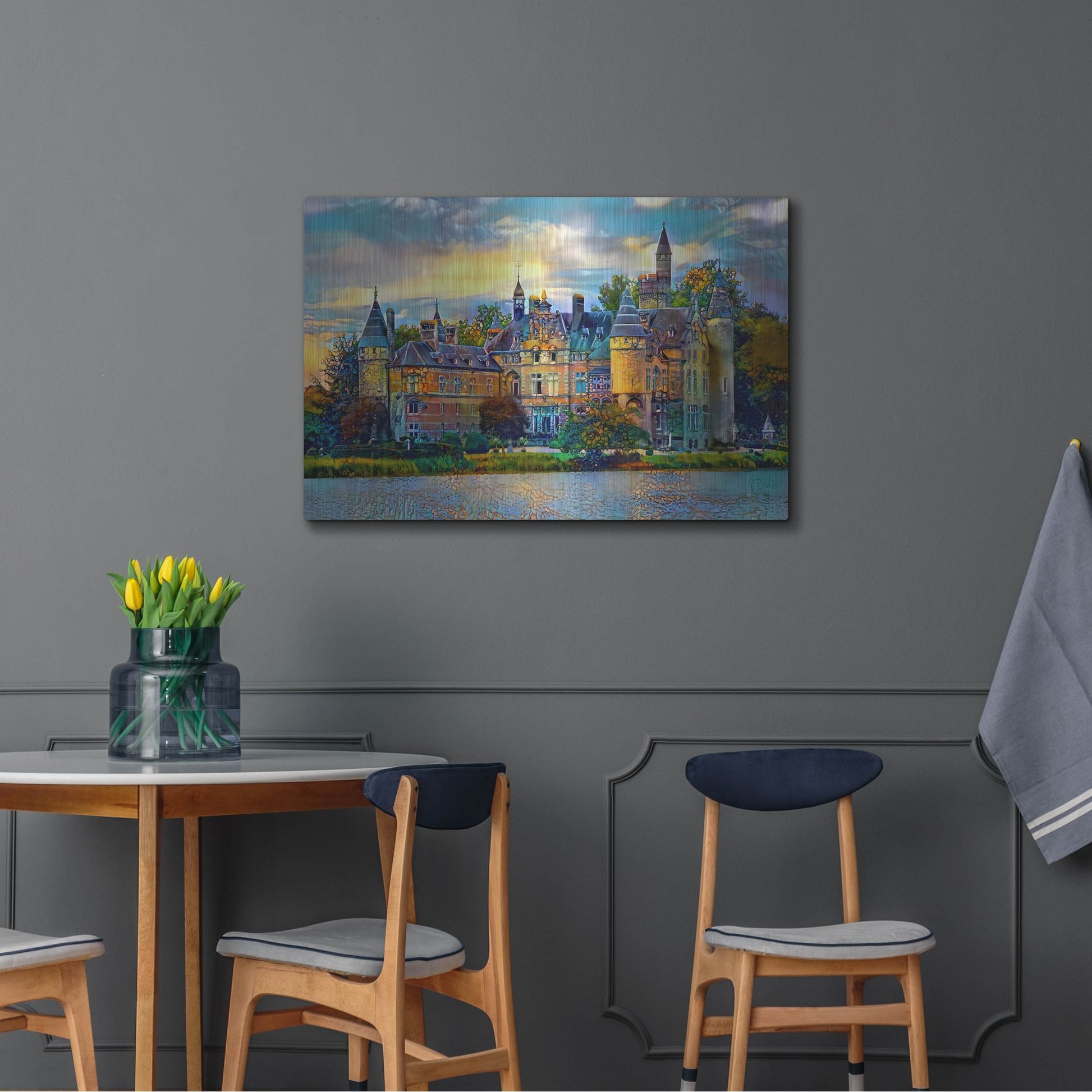 Luxe Metal Art 'Antwerp Belgium Bornhem Castle' by Pedro Gavidia, Metal Wall Art,36x24