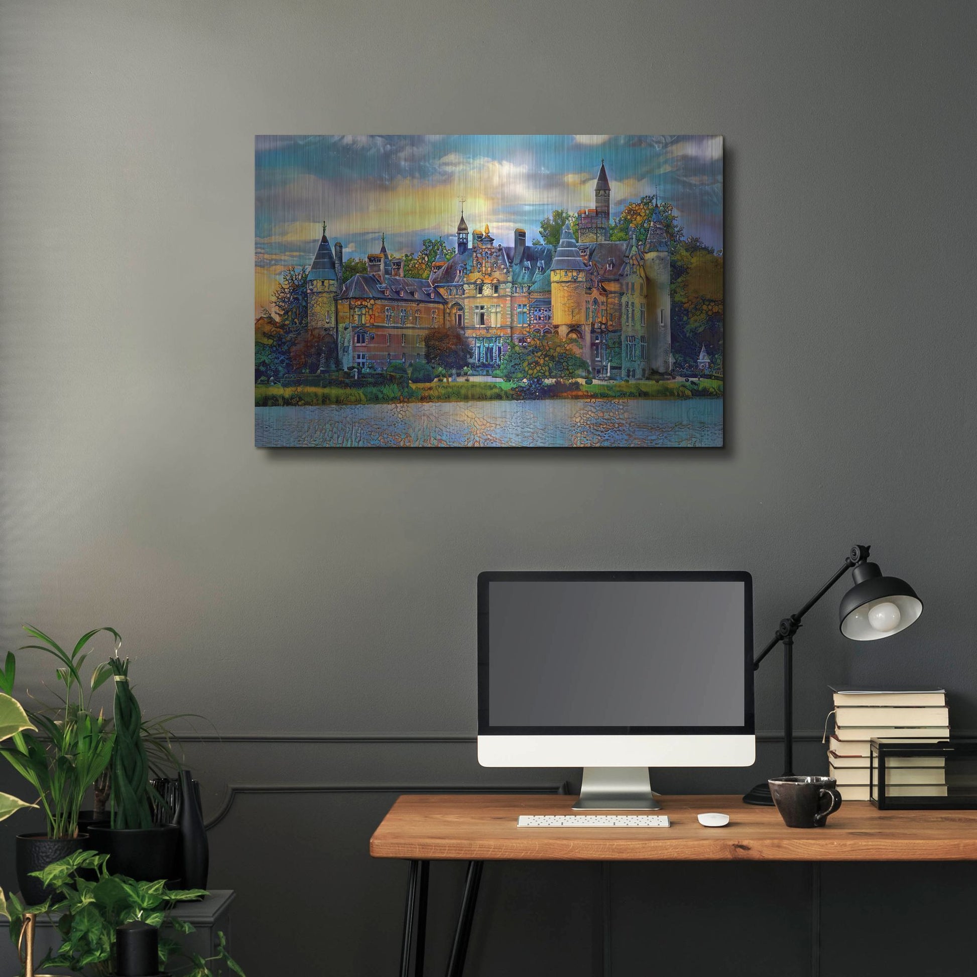 Luxe Metal Art 'Antwerp Belgium Bornhem Castle' by Pedro Gavidia, Metal Wall Art,36x24