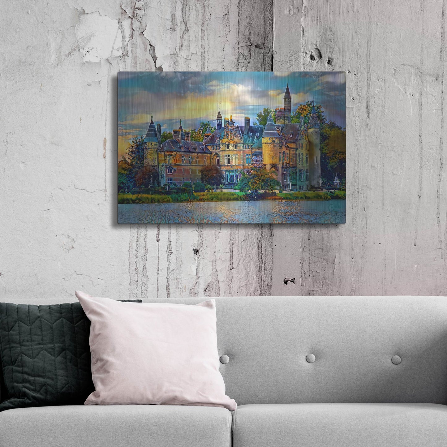 Luxe Metal Art 'Antwerp Belgium Bornhem Castle' by Pedro Gavidia, Metal Wall Art,36x24