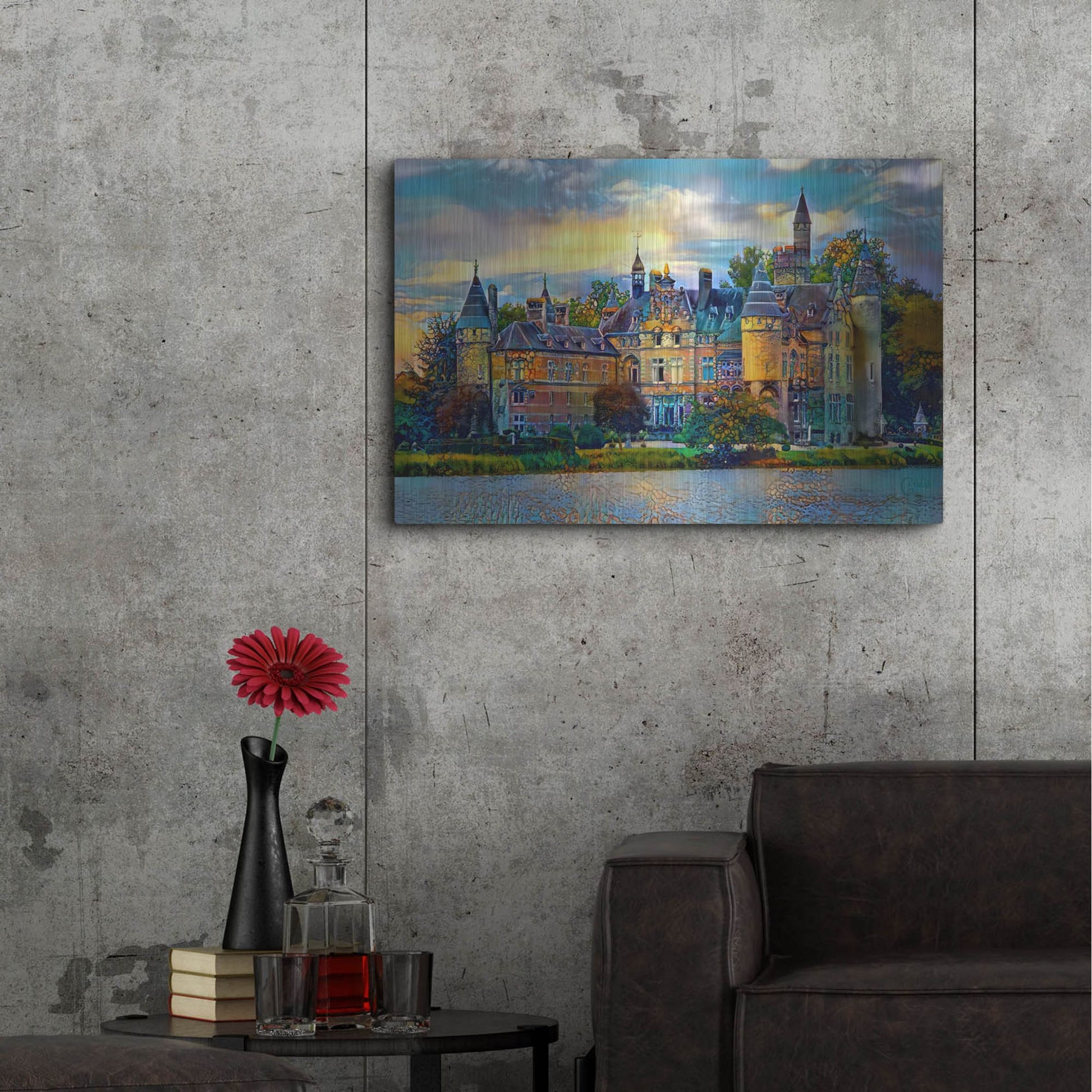 Luxe Metal Art 'Antwerp Belgium Bornhem Castle' by Pedro Gavidia, Metal Wall Art,36x24