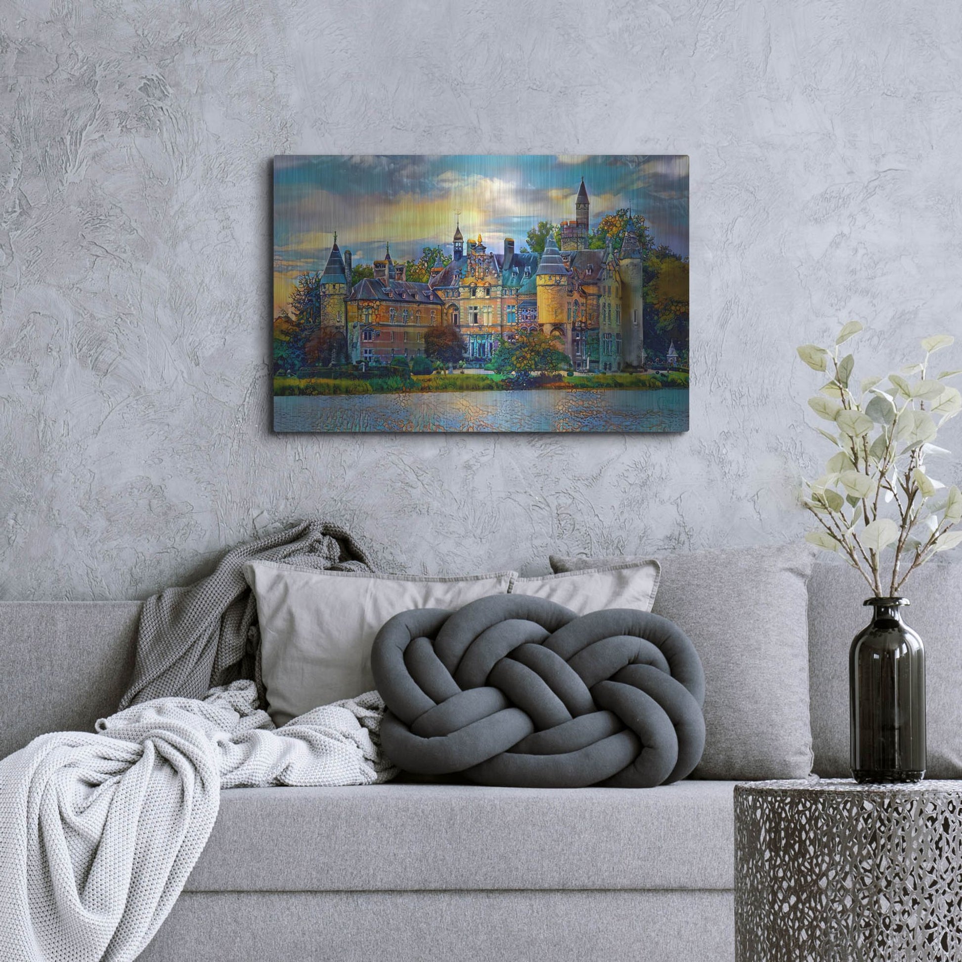 Luxe Metal Art 'Antwerp Belgium Bornhem Castle' by Pedro Gavidia, Metal Wall Art,36x24