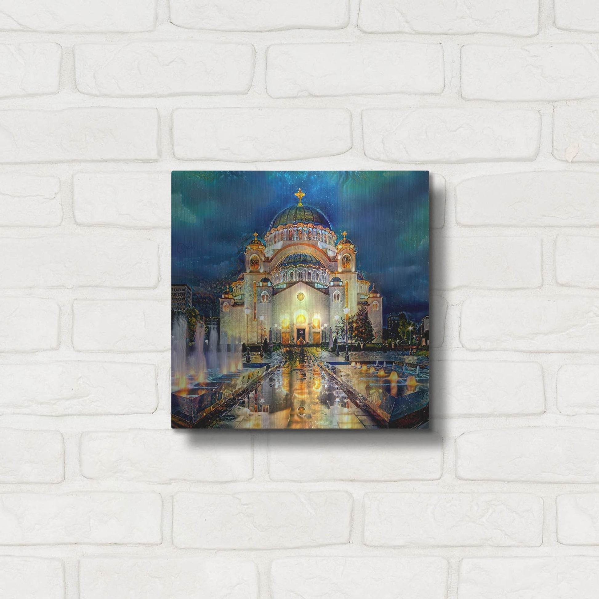 Luxe Metal Art 'Belgrade Serbia Saint Sava Temple' by Pedro Gavidia, Metal Wall Art,12x12