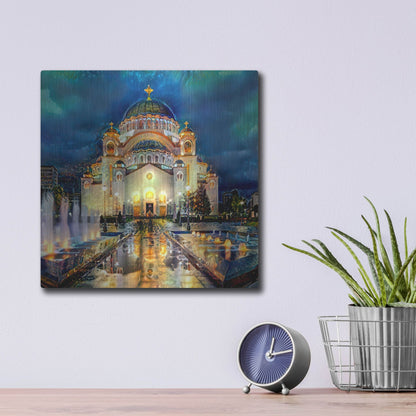 Luxe Metal Art 'Belgrade Serbia Saint Sava Temple' by Pedro Gavidia, Metal Wall Art,12x12