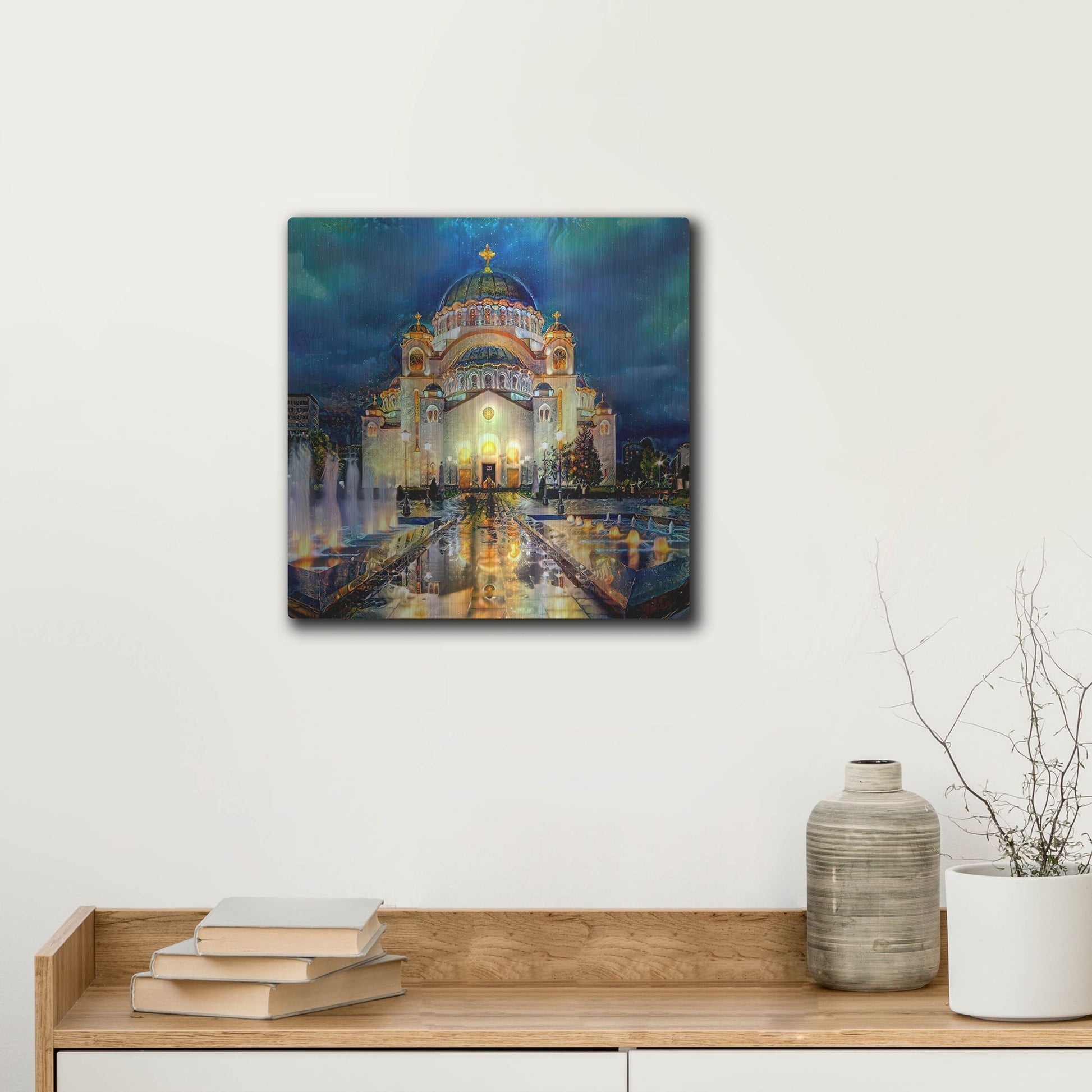 Luxe Metal Art 'Belgrade Serbia Saint Sava Temple' by Pedro Gavidia, Metal Wall Art,12x12