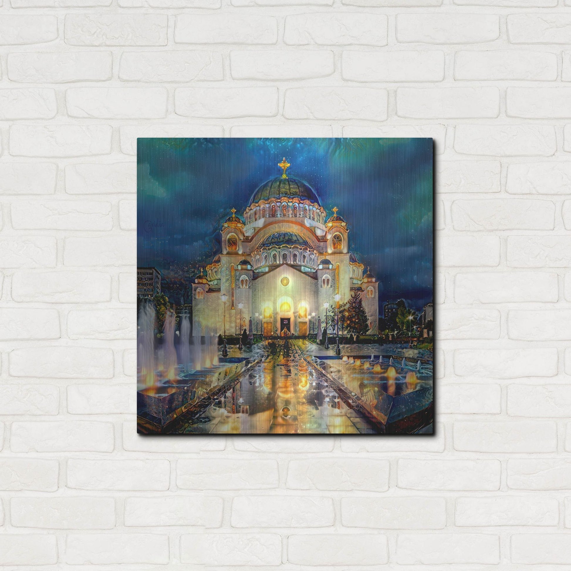 Luxe Metal Art 'Belgrade Serbia Saint Sava Temple' by Pedro Gavidia, Metal Wall Art,24x24