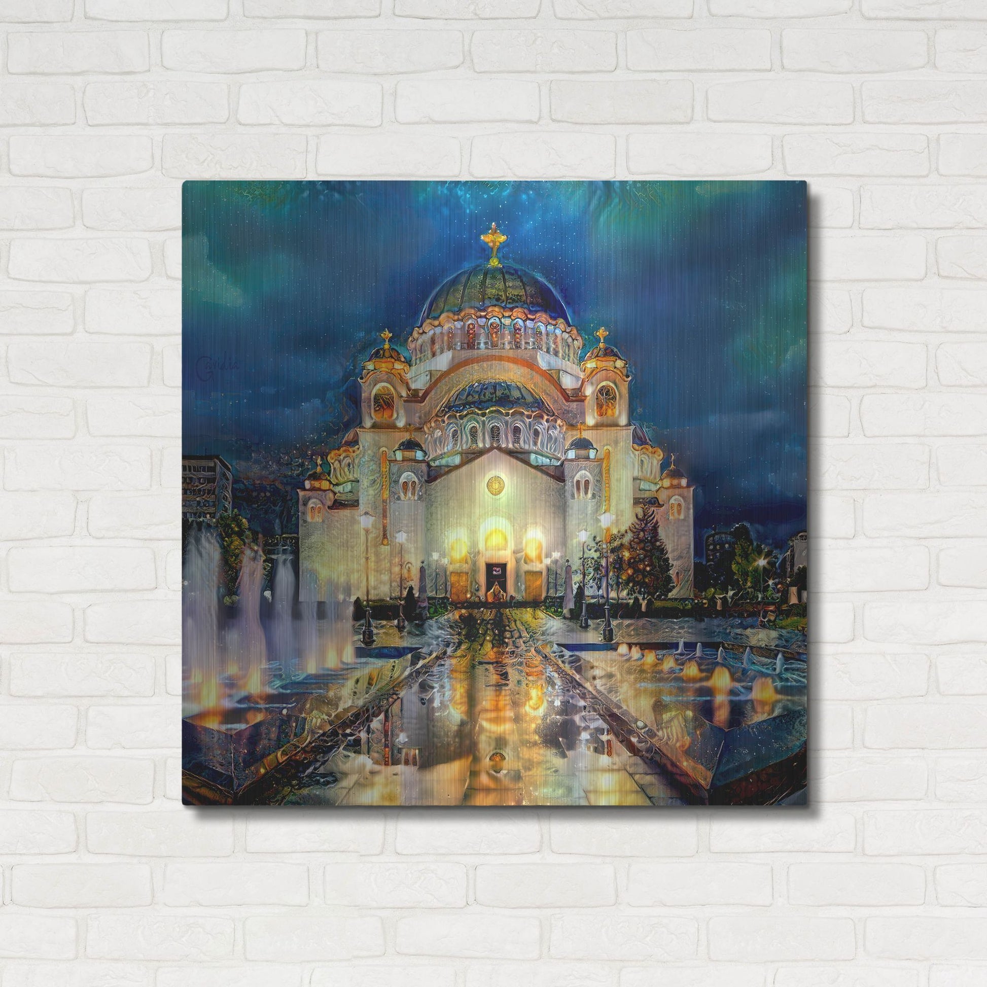 Luxe Metal Art 'Belgrade Serbia Saint Sava Temple' by Pedro Gavidia, Metal Wall Art,36x36
