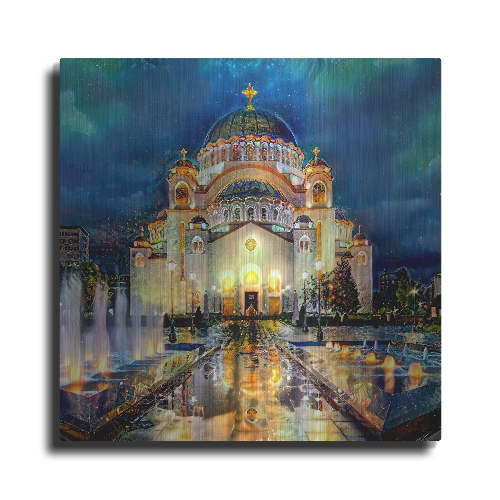 Luxe Metal Art 'Belgrade Serbia Saint Sava Temple' by Pedro Gavidia, Metal Wall Art