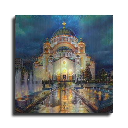 Luxe Metal Art 'Belgrade Serbia Saint Sava Temple' by Pedro Gavidia, Metal Wall Art