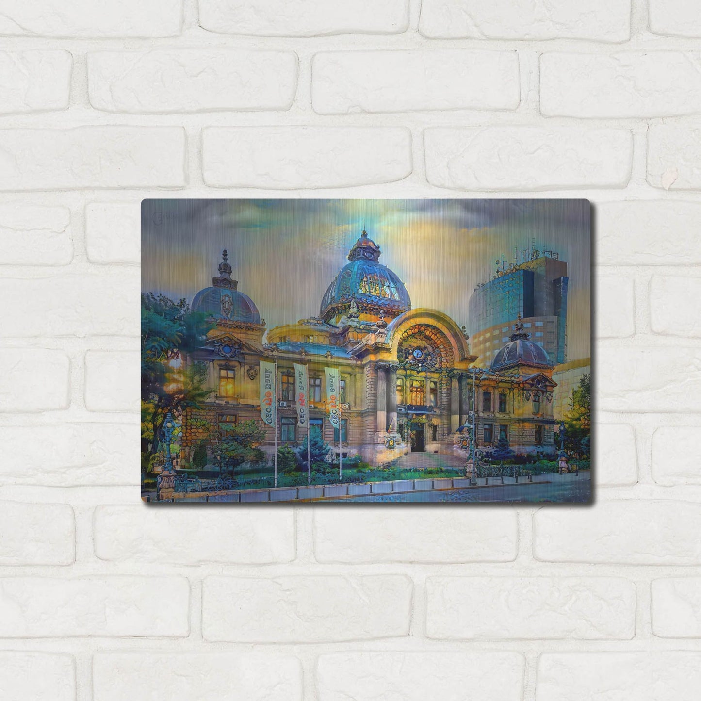 Luxe Metal Art 'Bucharest Romania Cec Palace' by Pedro Gavidia, Metal Wall Art,16x12