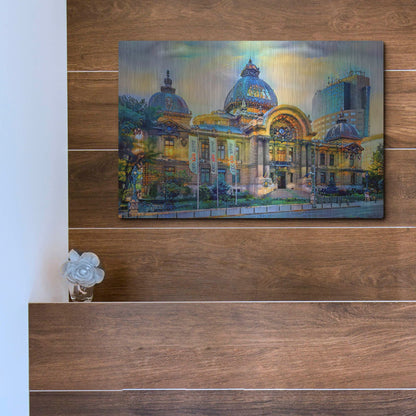Luxe Metal Art 'Bucharest Romania Cec Palace' by Pedro Gavidia, Metal Wall Art,16x12